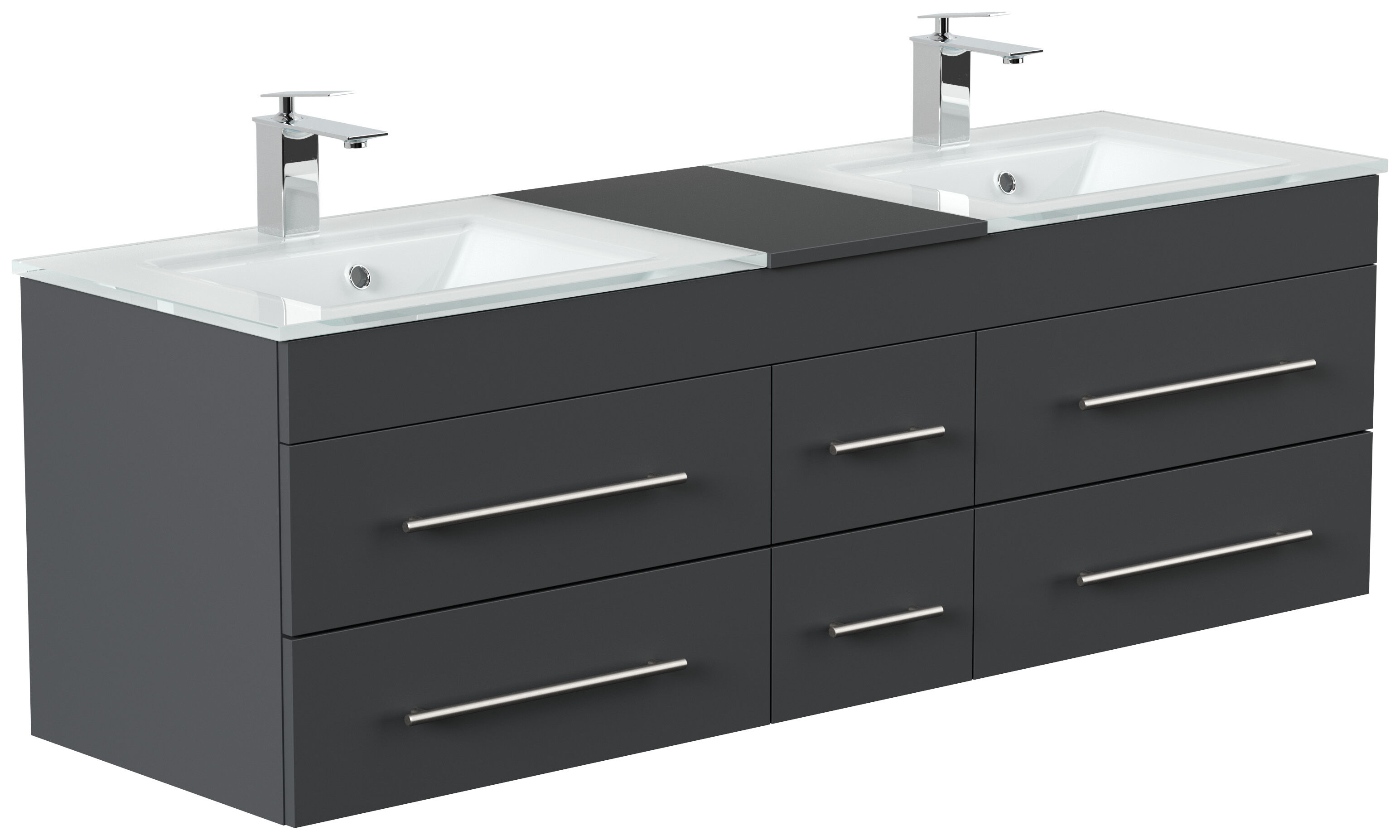 Badmöbel Vitro XL mit Doppel-Glasbecken SoftClose grafit