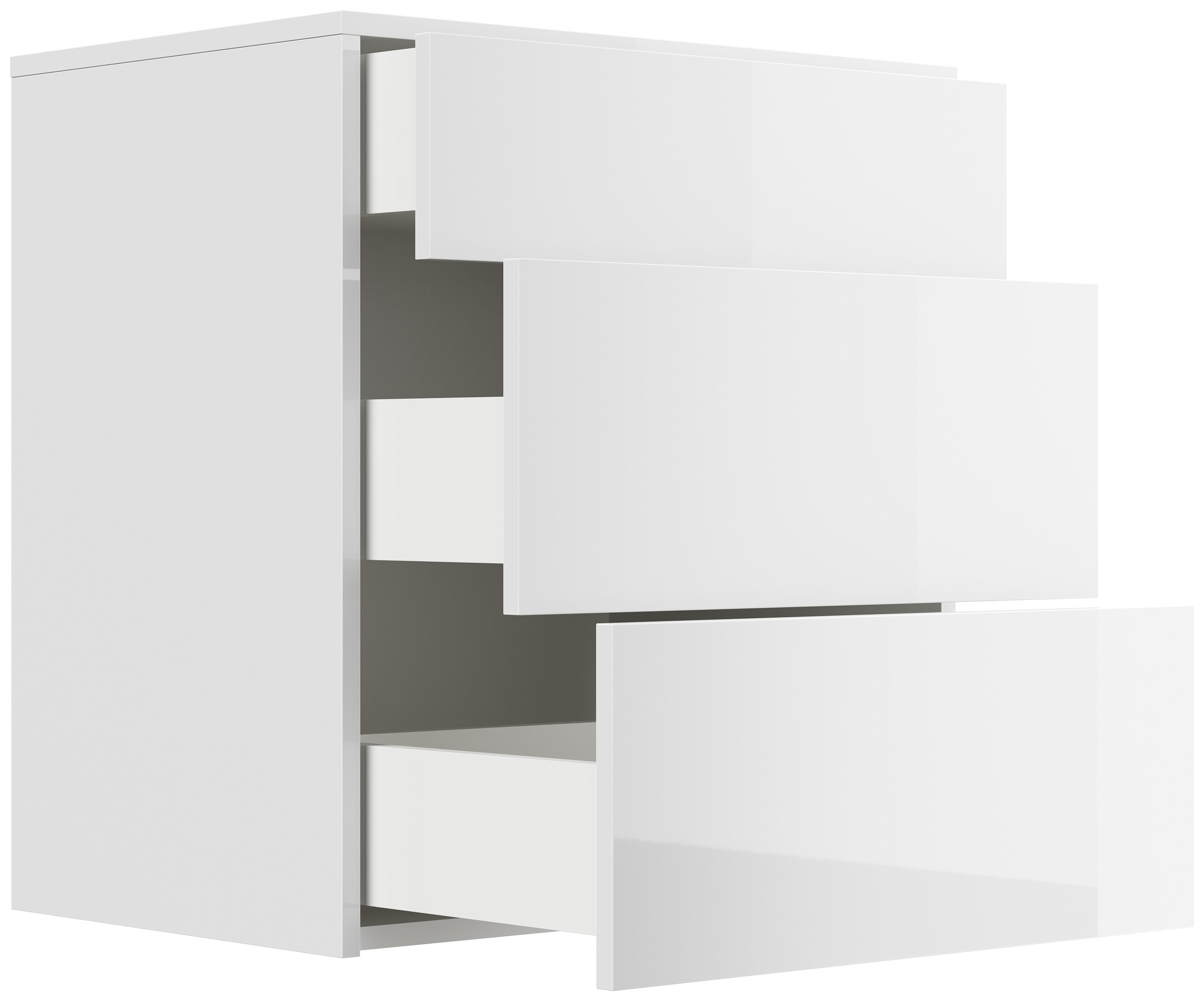 Design Nachttisch Lux L 60cm hängend, 3 Pushauszüge Weiß Hgl