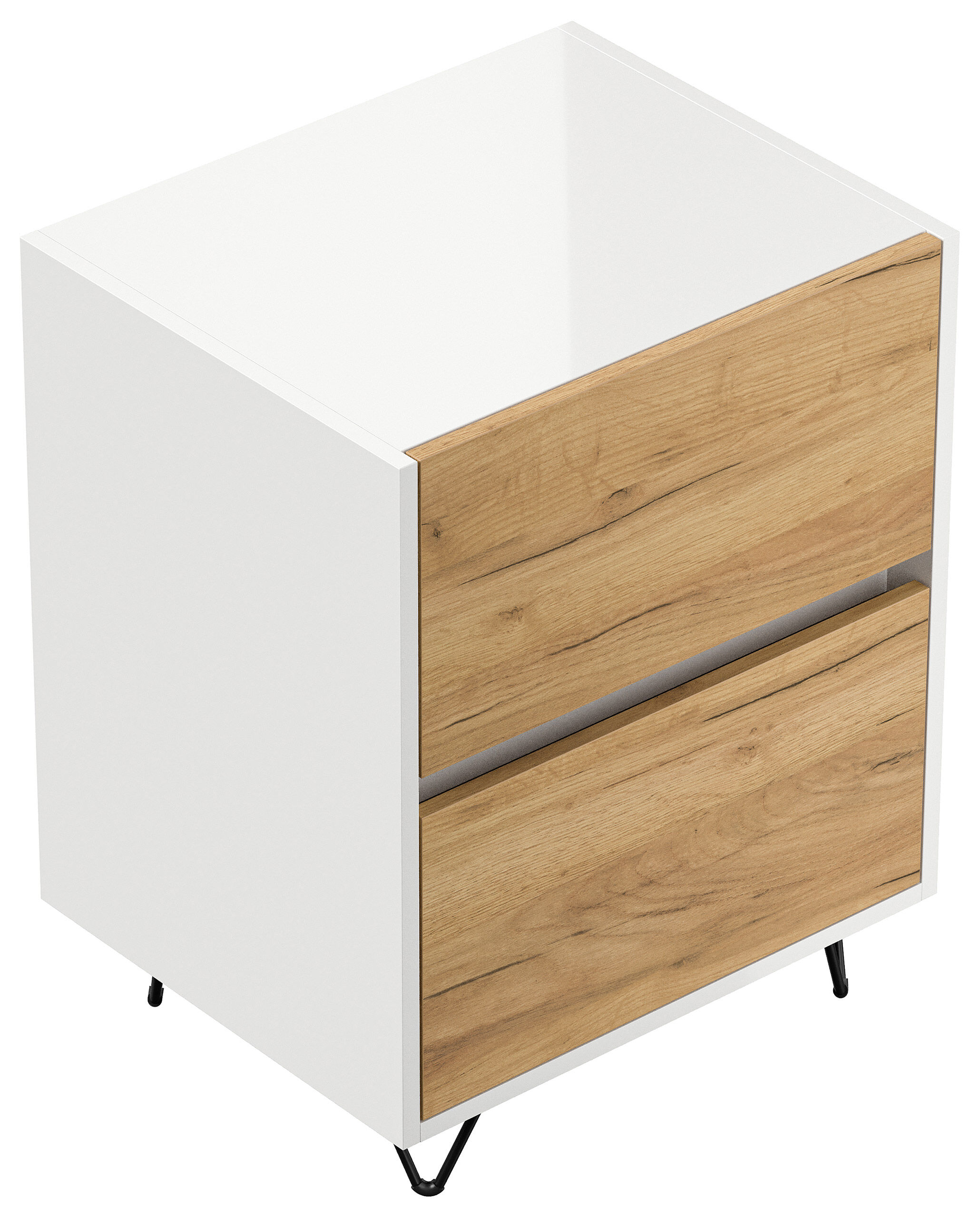 Nachttisch Yako 50cm 2 SoftClose stehend Weiß & Eiche Front