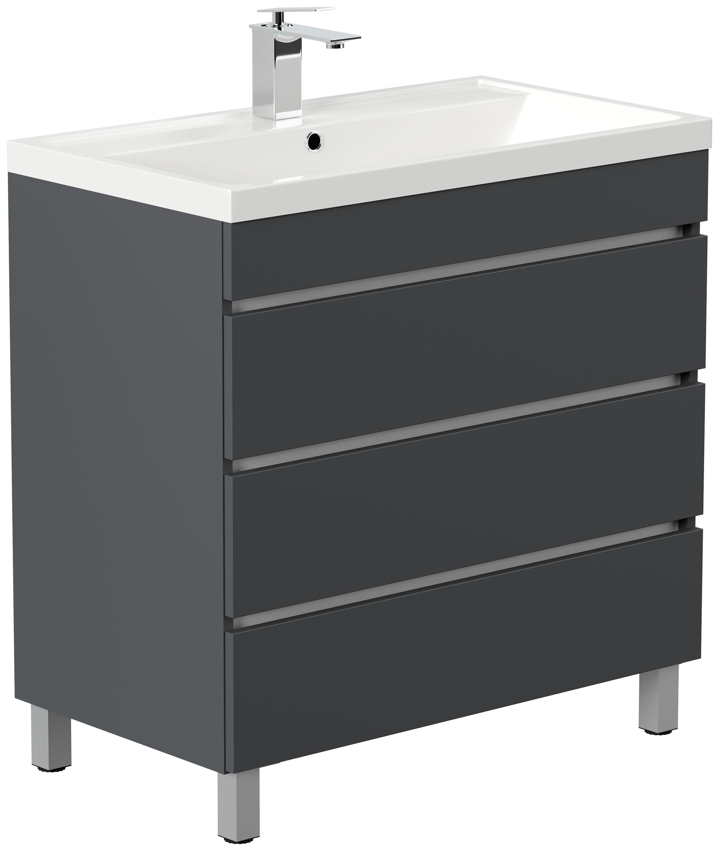 Stand Badmöbel Via 80 SoftClose weiss hochglanz mit drei grifflosen Schubladen