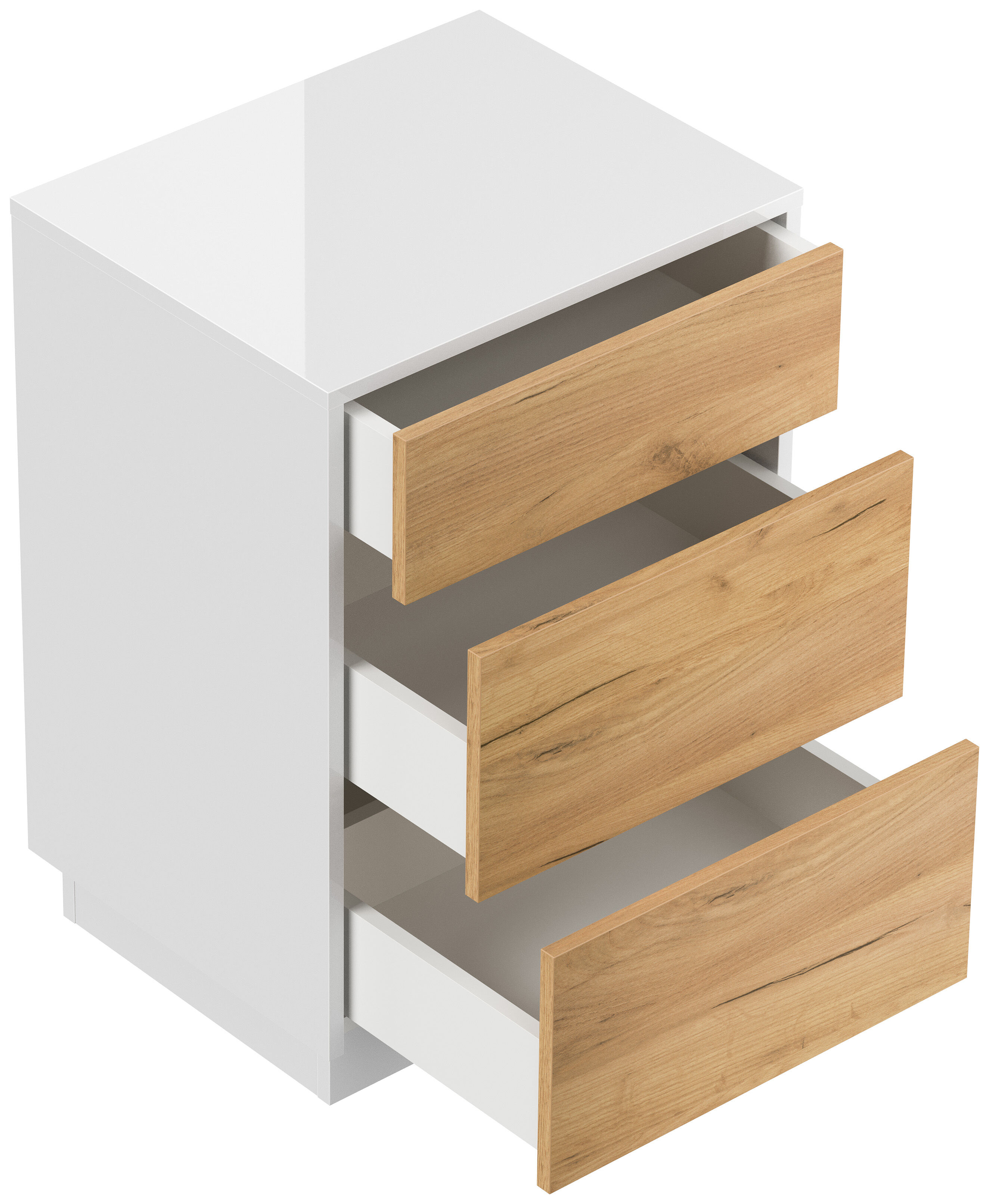 Design Nachttisch Lux M 50cm stehend, 3 Pushauszüge Grafit Eiche