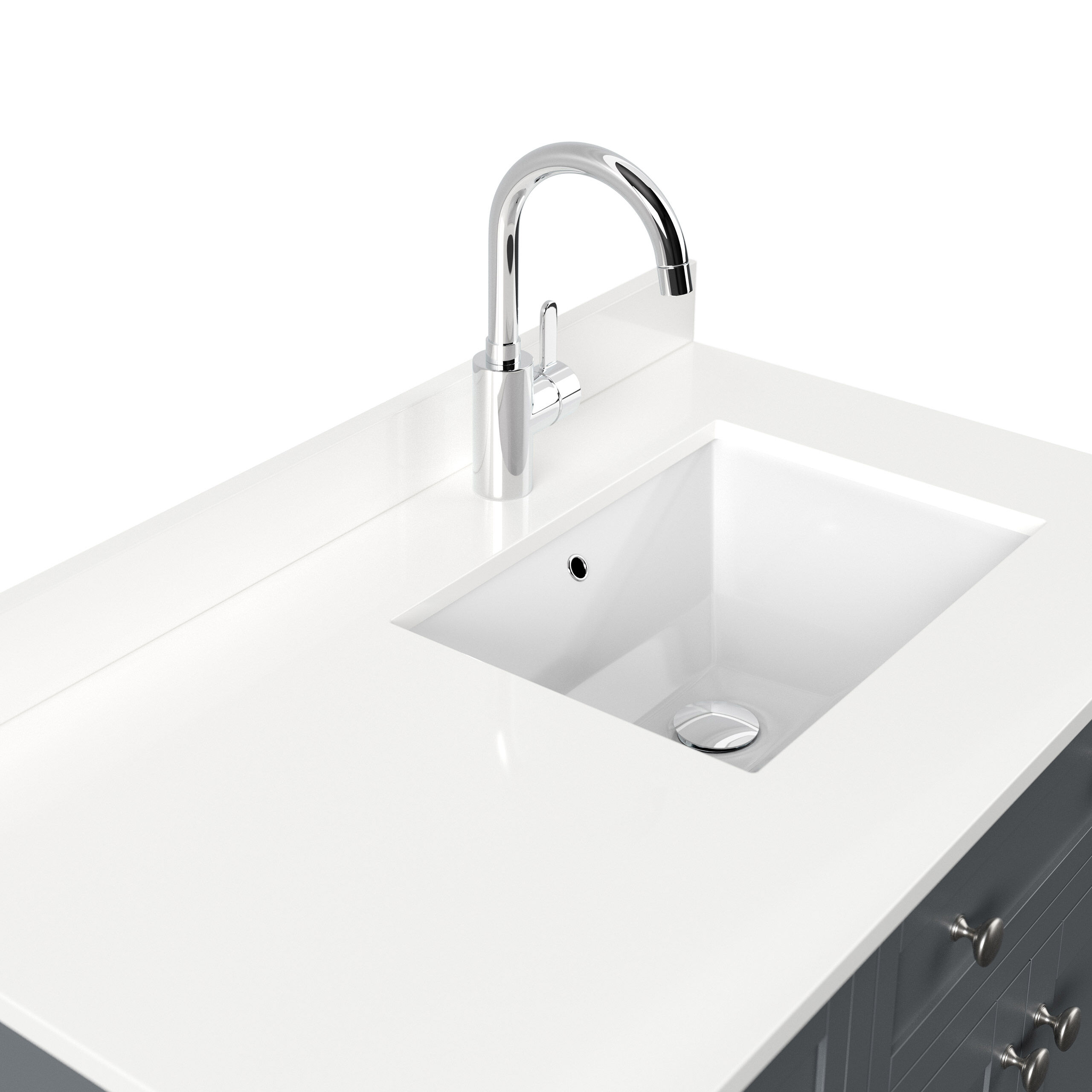 Landhaus Badmöbel-Set 2tlg Postigo 100 R Quarz weiß montiert grau lackiert