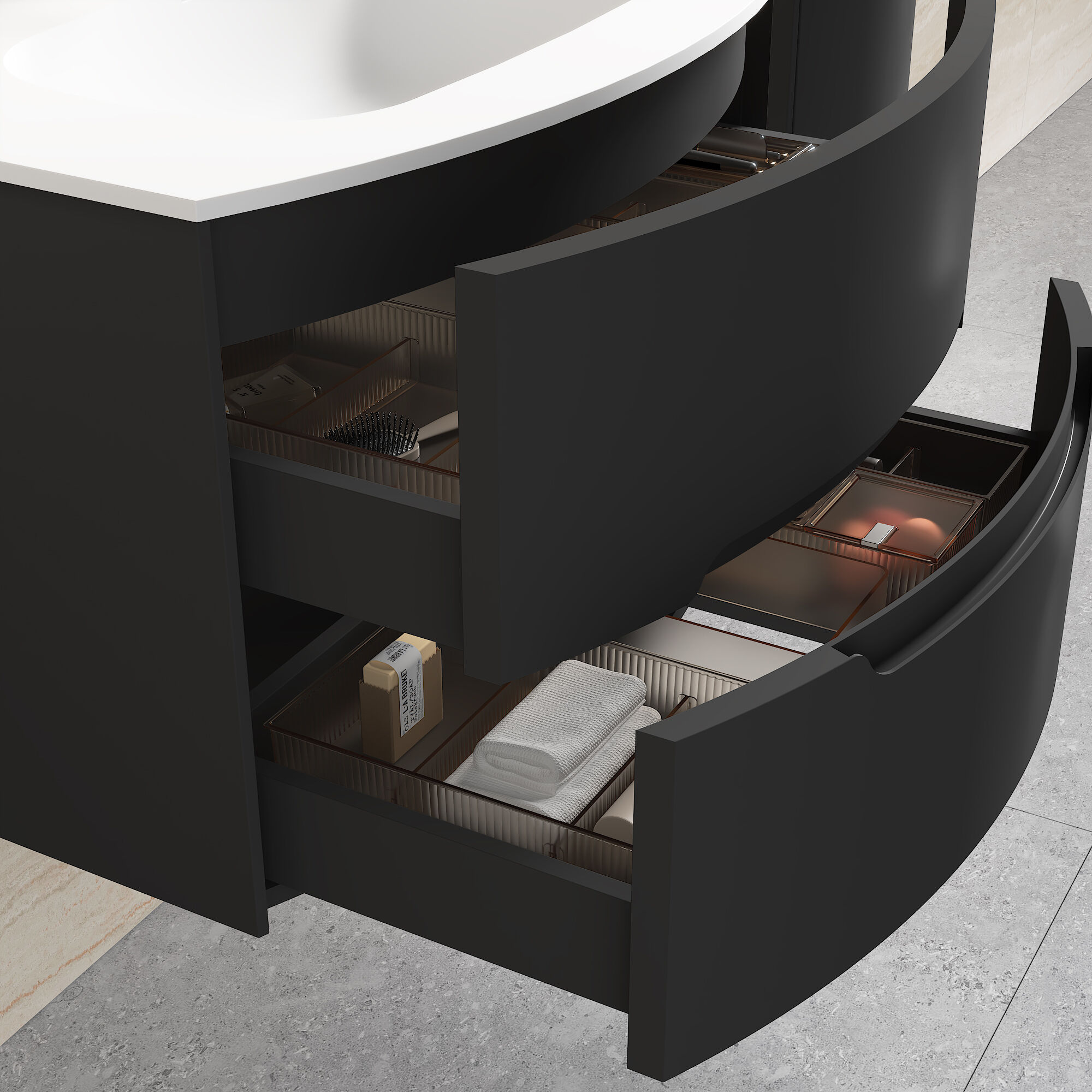 Badmöbel Set Riva 3tlg. 80 cm mit Spiegelschrank montiert schwarz matt