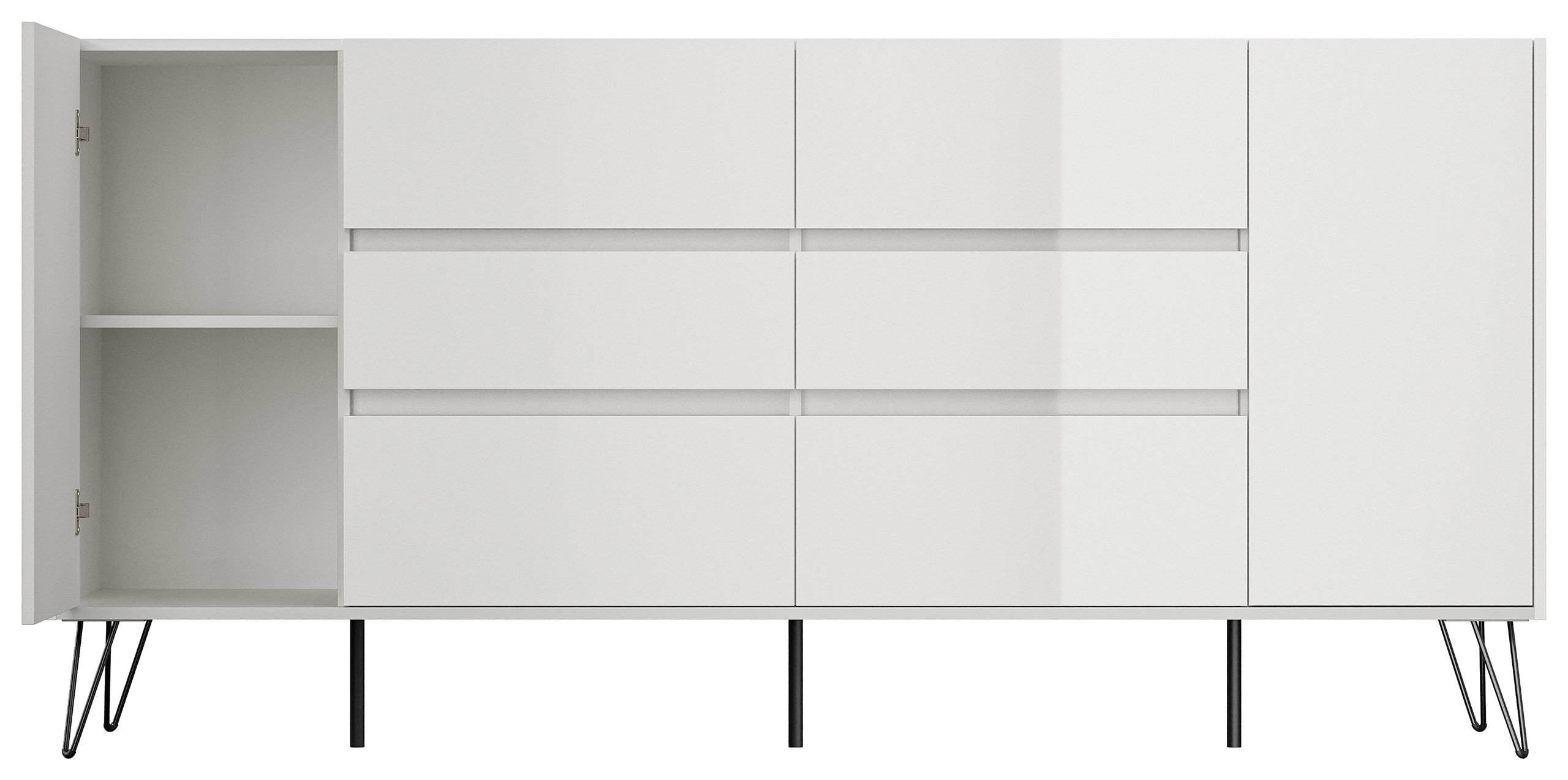 Design Sideboard Kommode Yako 200cm Greifraum 6 SoftClose 2 Türen Weiß hochglanz