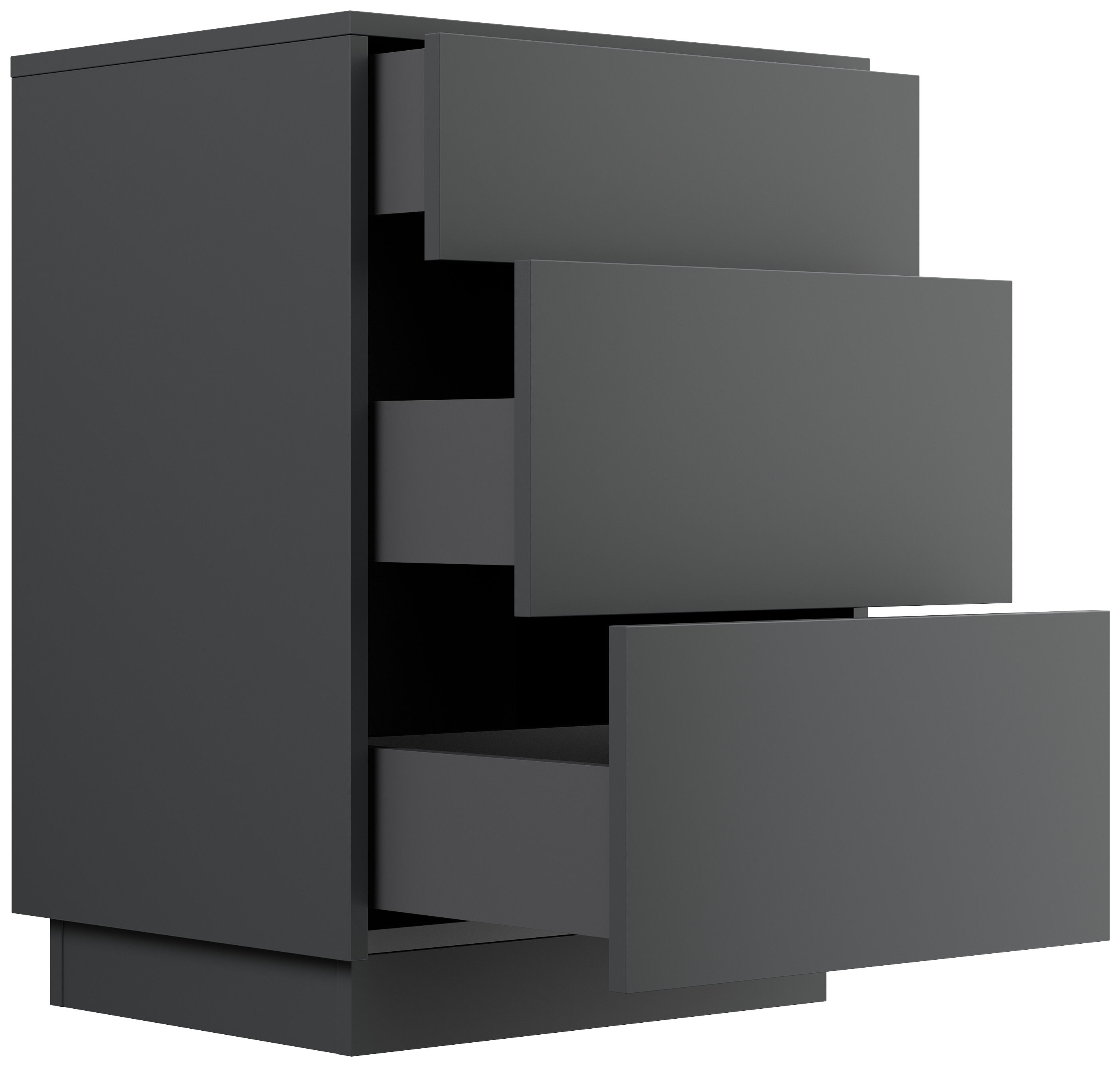 Design Nachttisch Lux M 50cm stehend, 3 Pushauszüge Grafit Eiche