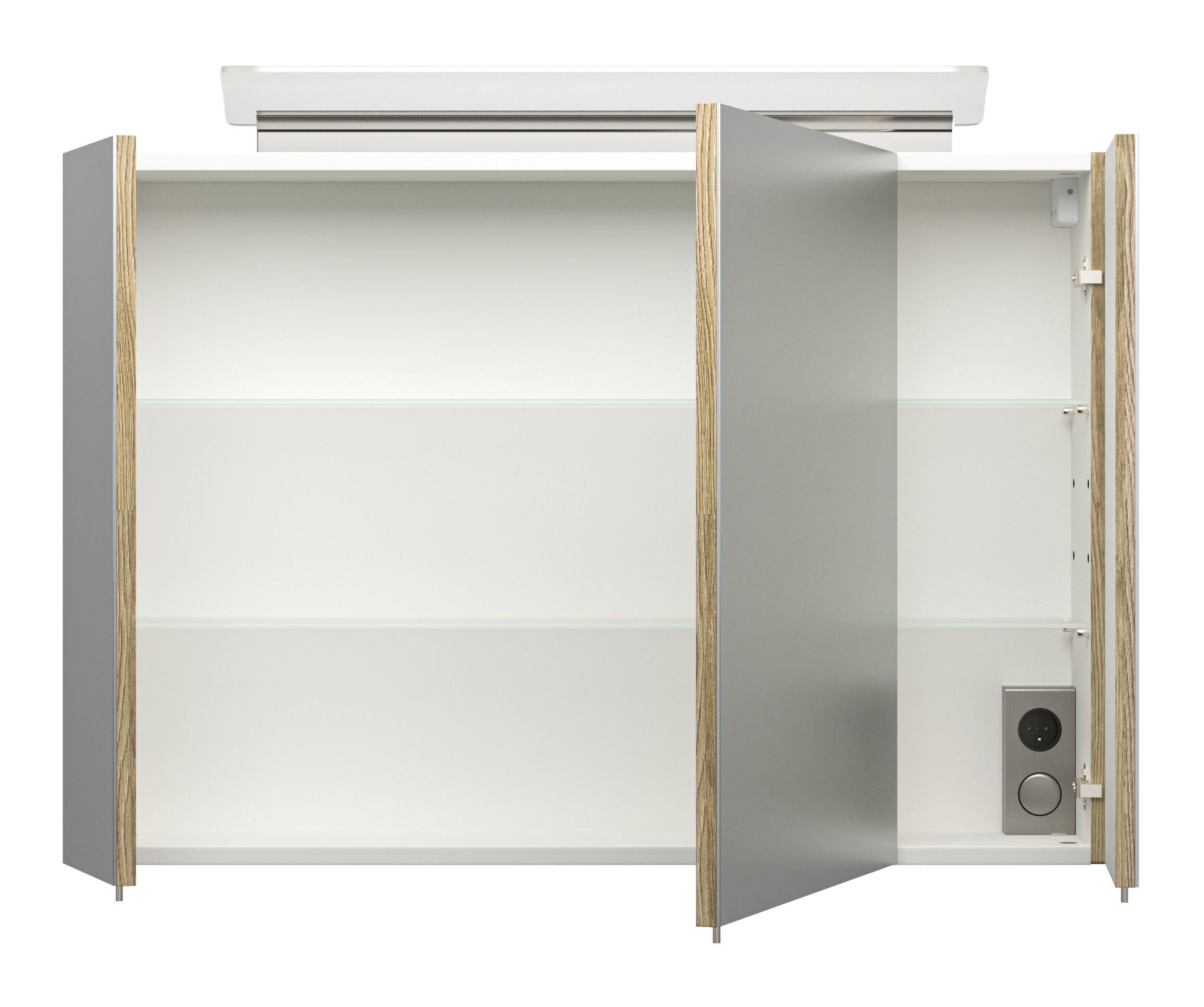 Spiegelschrank 90cm inkl. Design LED-Lampe und Glasböden weiss hochglanz