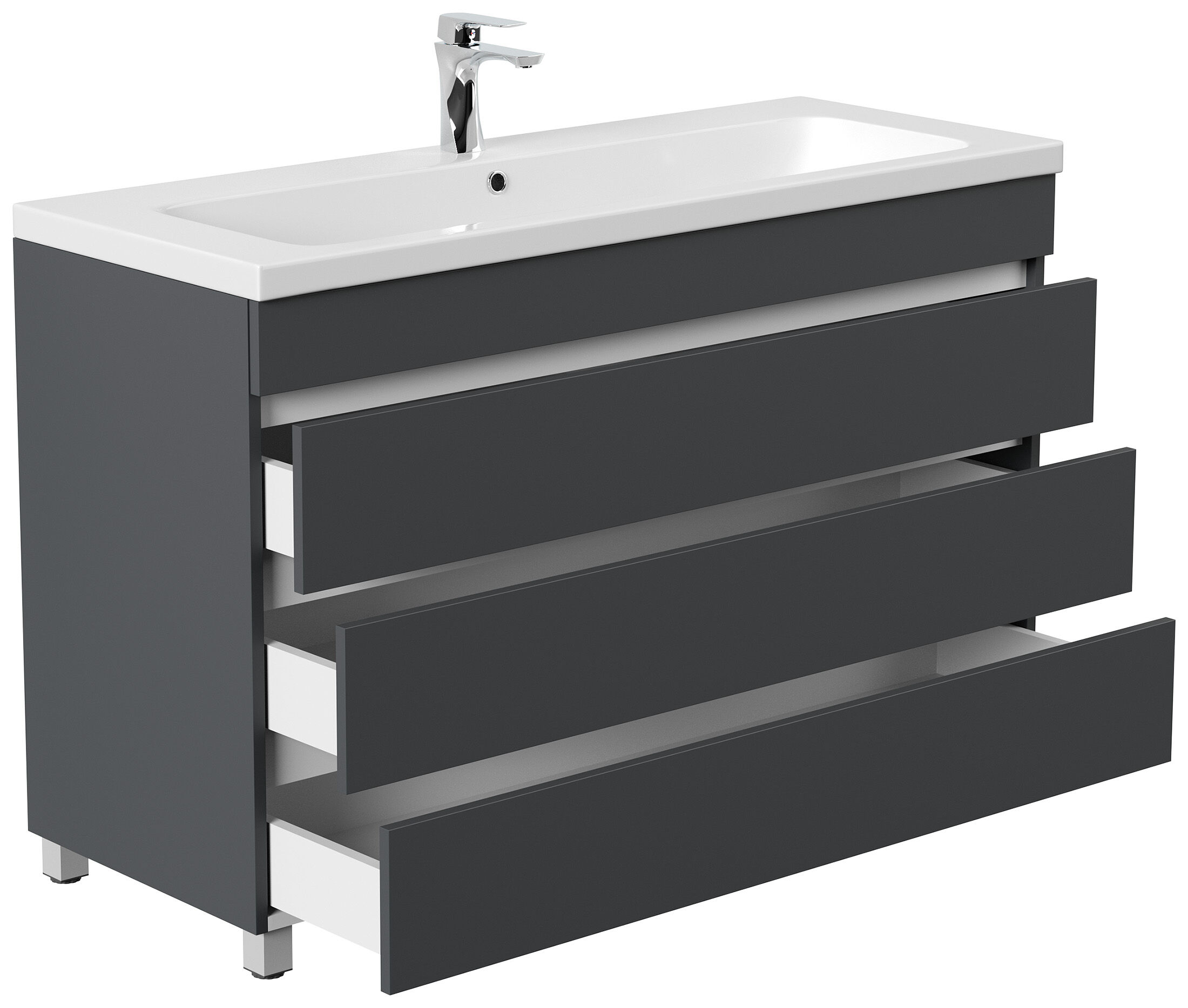 Stand Badmöbel Via 120 SoftClose grafit mit 3 grifflosen Schubladen