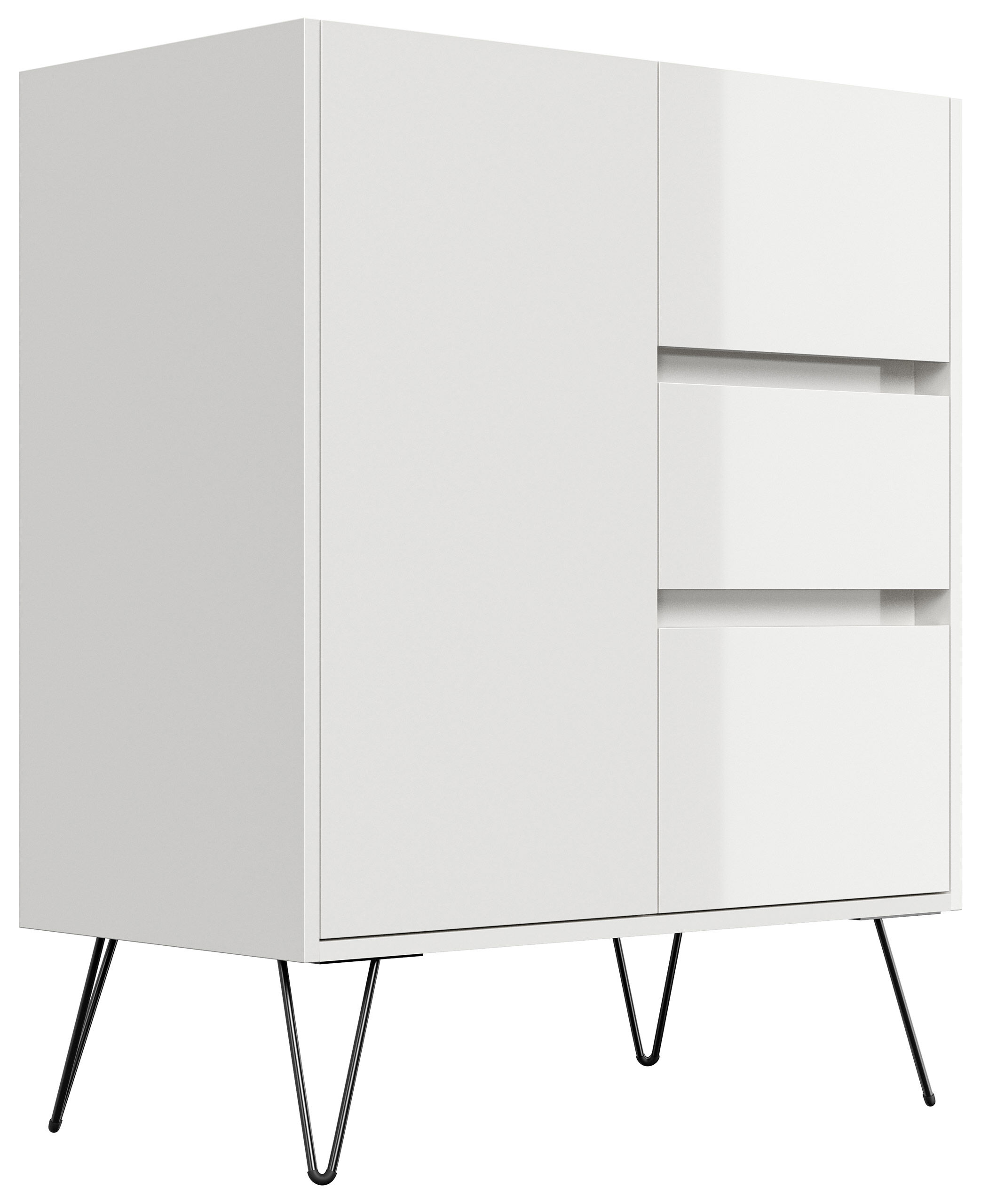 Design Sideboard Kommode Rauk 80cm 3 Greifraum SoftClose 1 Tür Weiß/Eiche Top