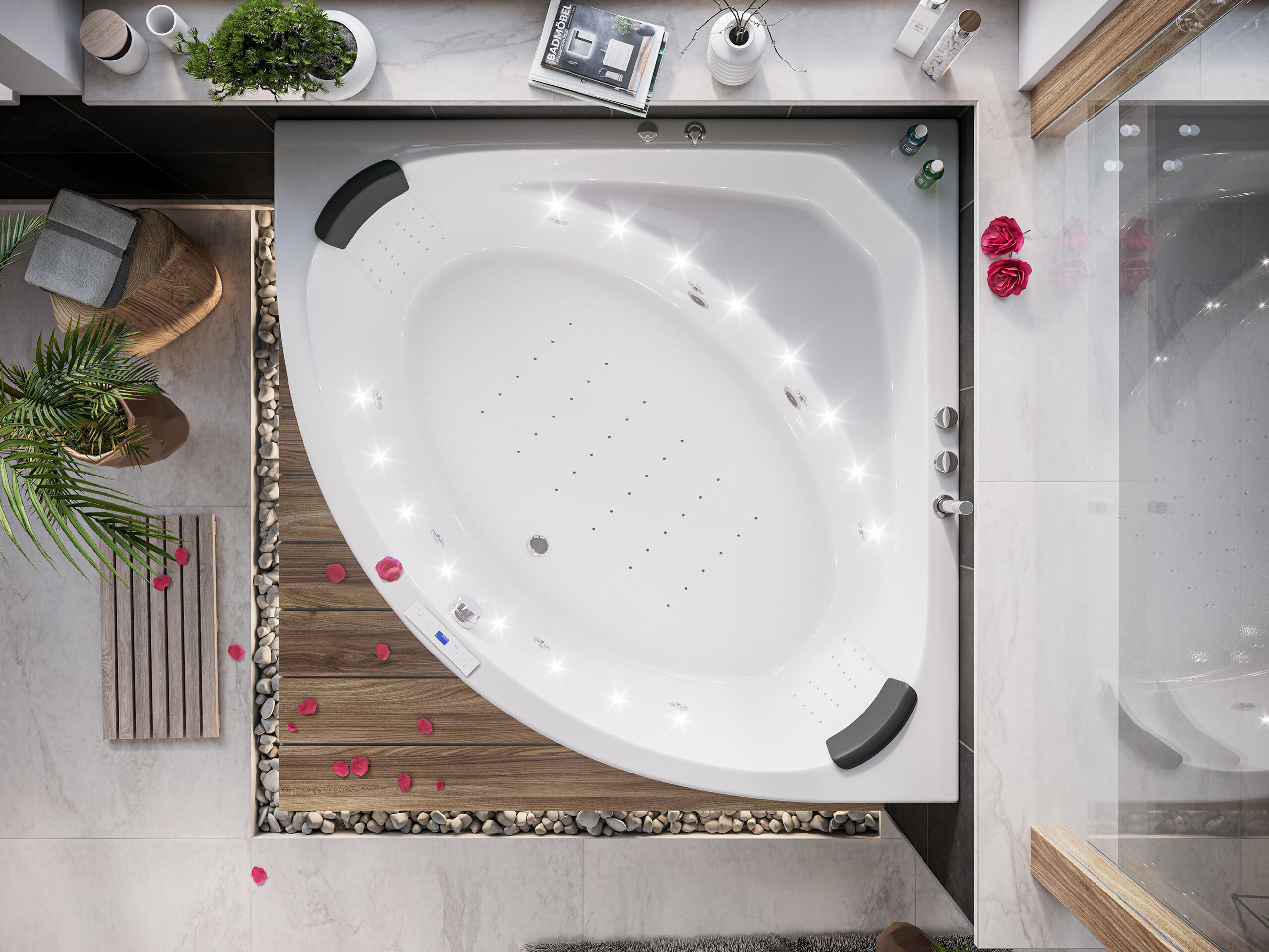Deluxe Whirlpool Titan 155cm Made in Germany 78 Düsen & LED mit Armatur