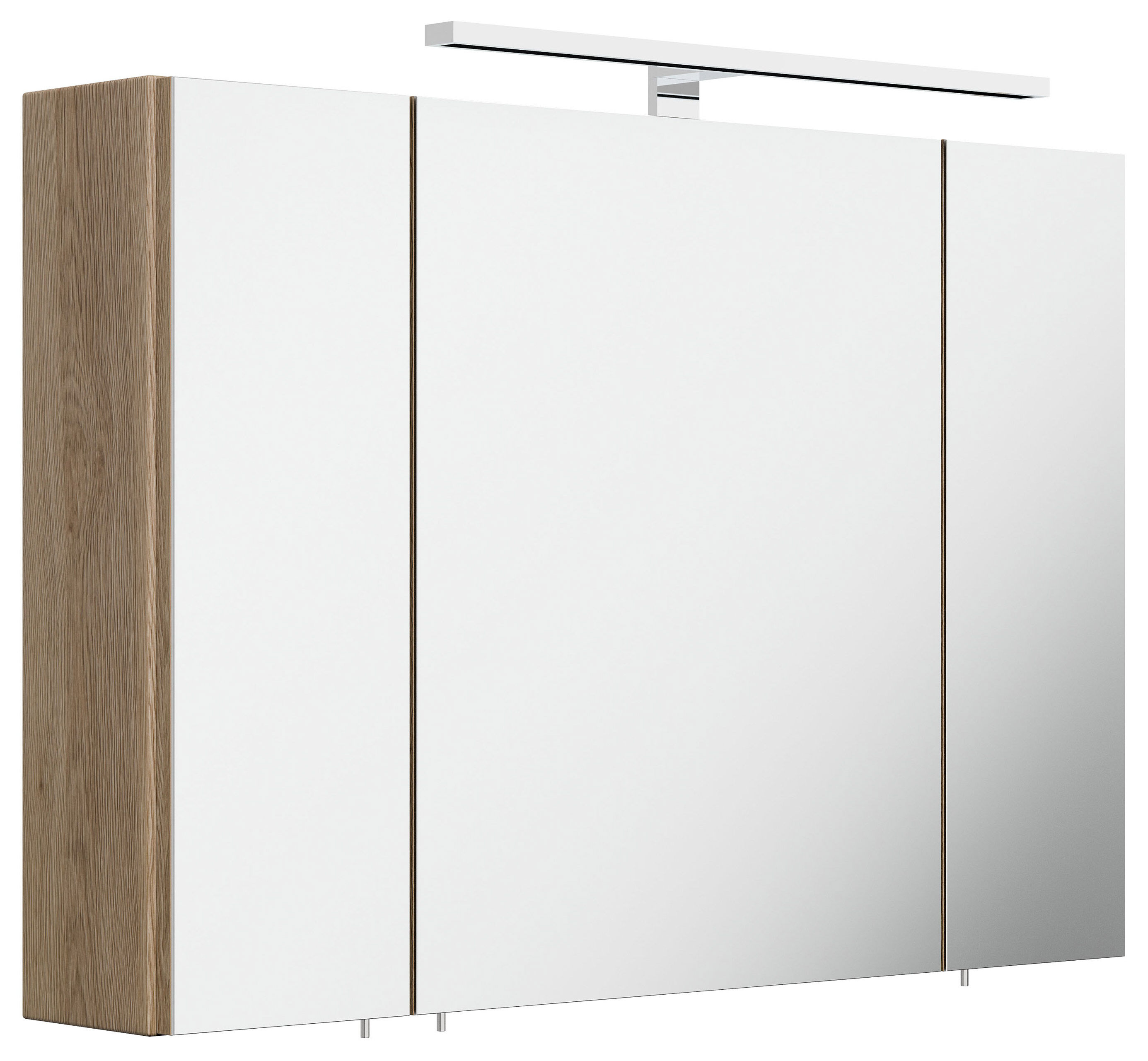 Spiegelschrank 90cm inkl. Design LED-Lampe und Glasböden eiche hell