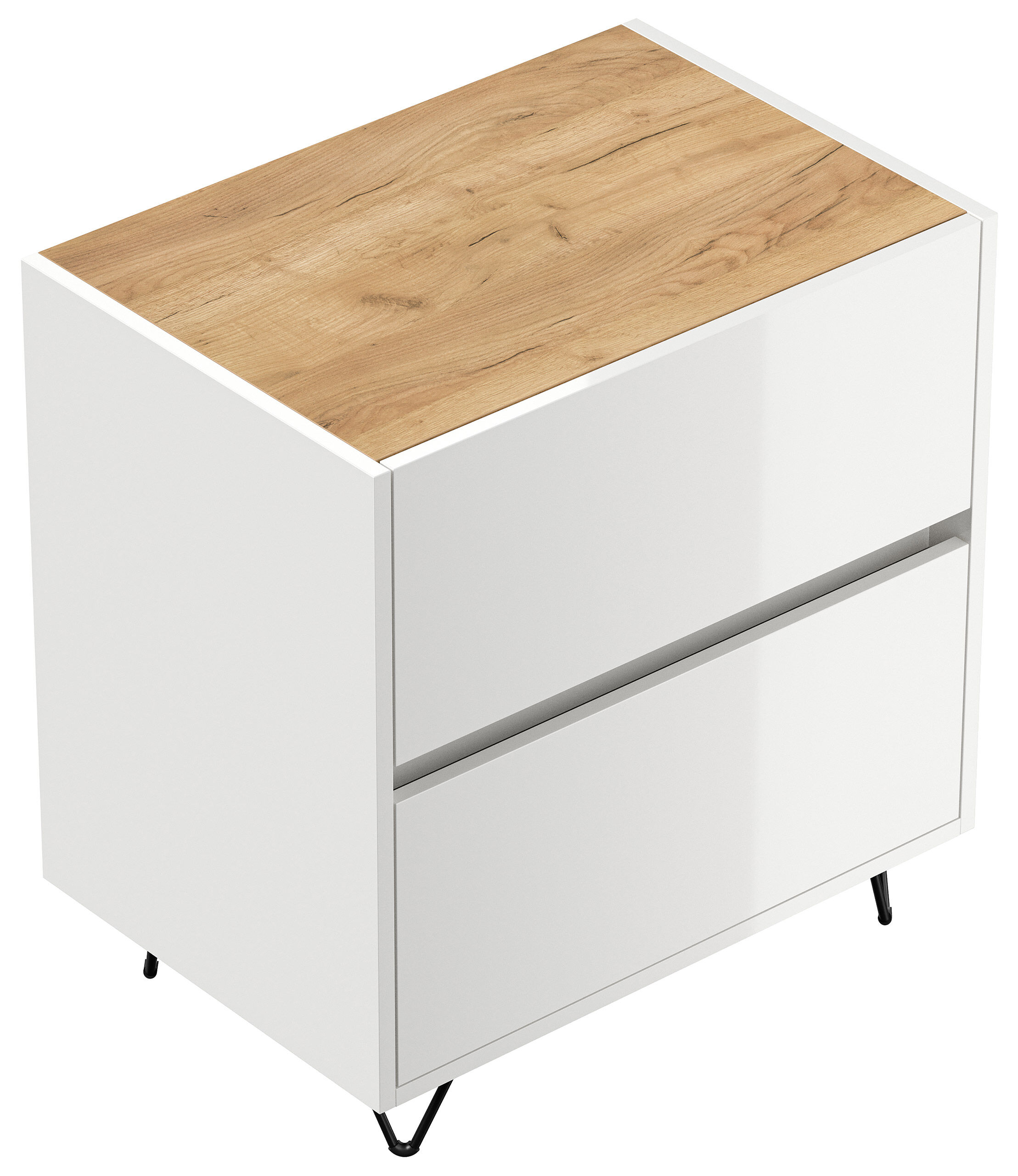 Nachttisch Yako 60cm 2 SoftClose stehend Weiß & Eiche Top