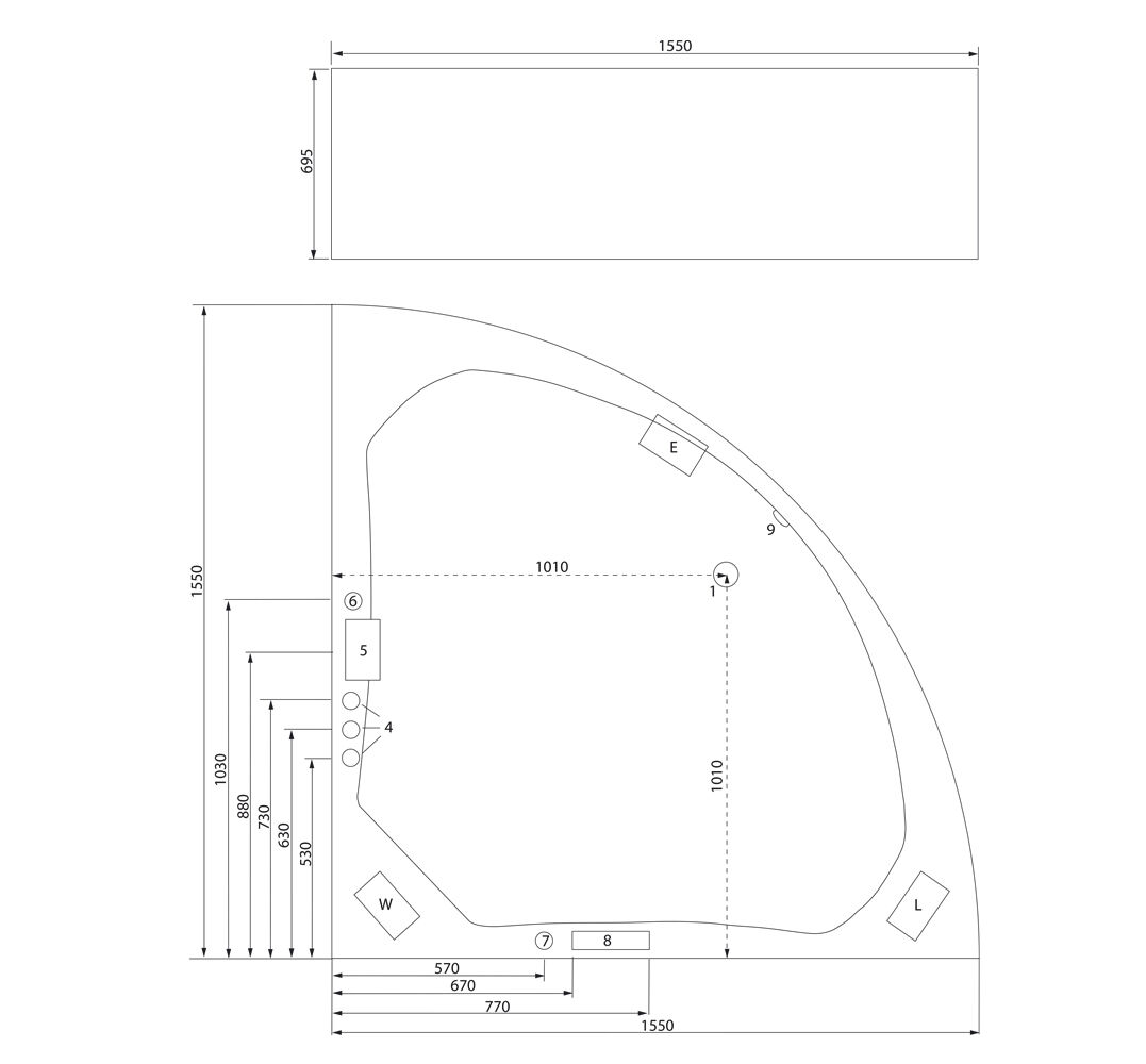Deluxe Whirlpool Titan 155cm Made in Germany 78 Düsen & LED mit Armatur