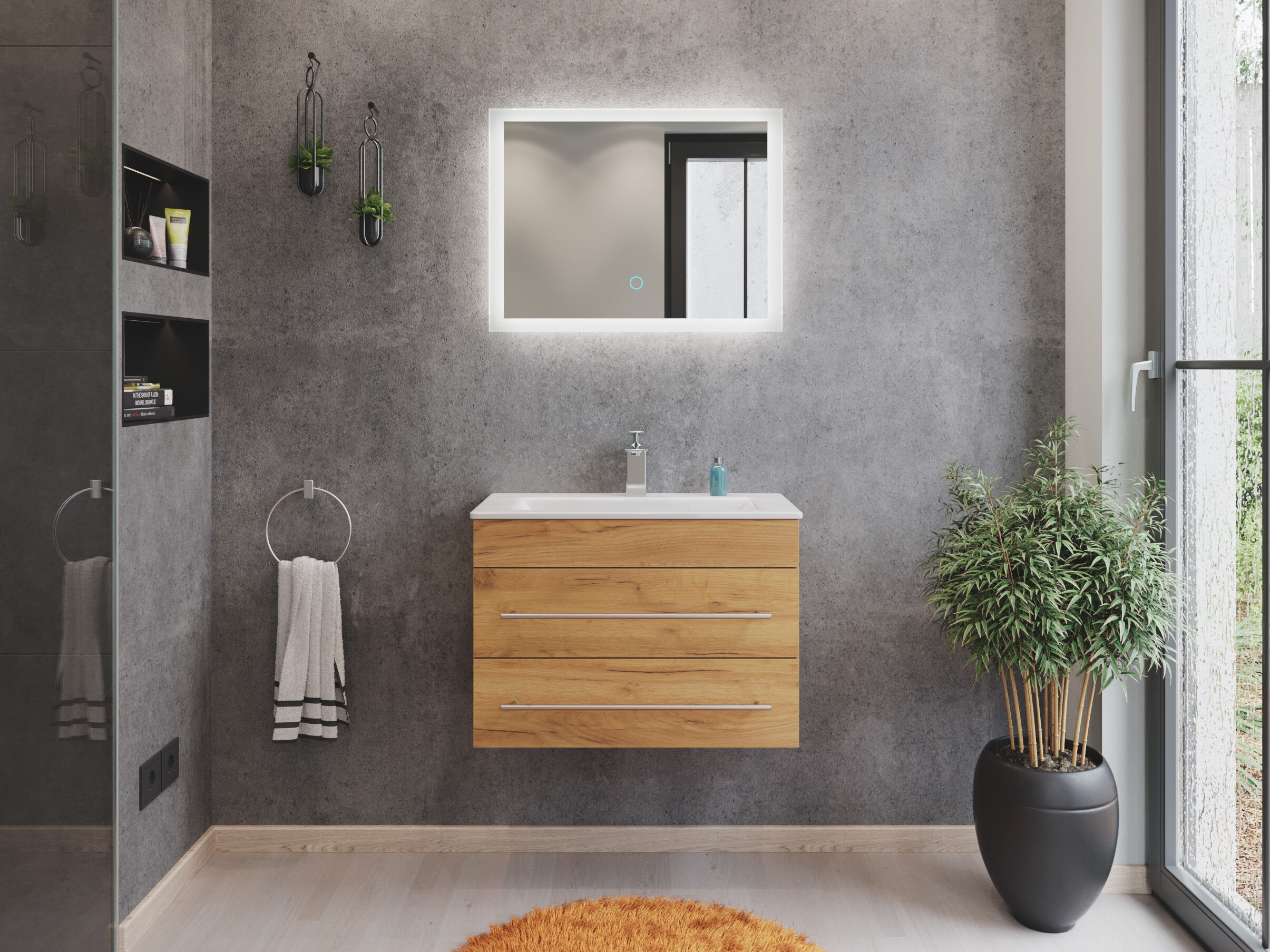 Badmöbel Mars 700 2-teilig mit LED Spiegel SlimLine grafit