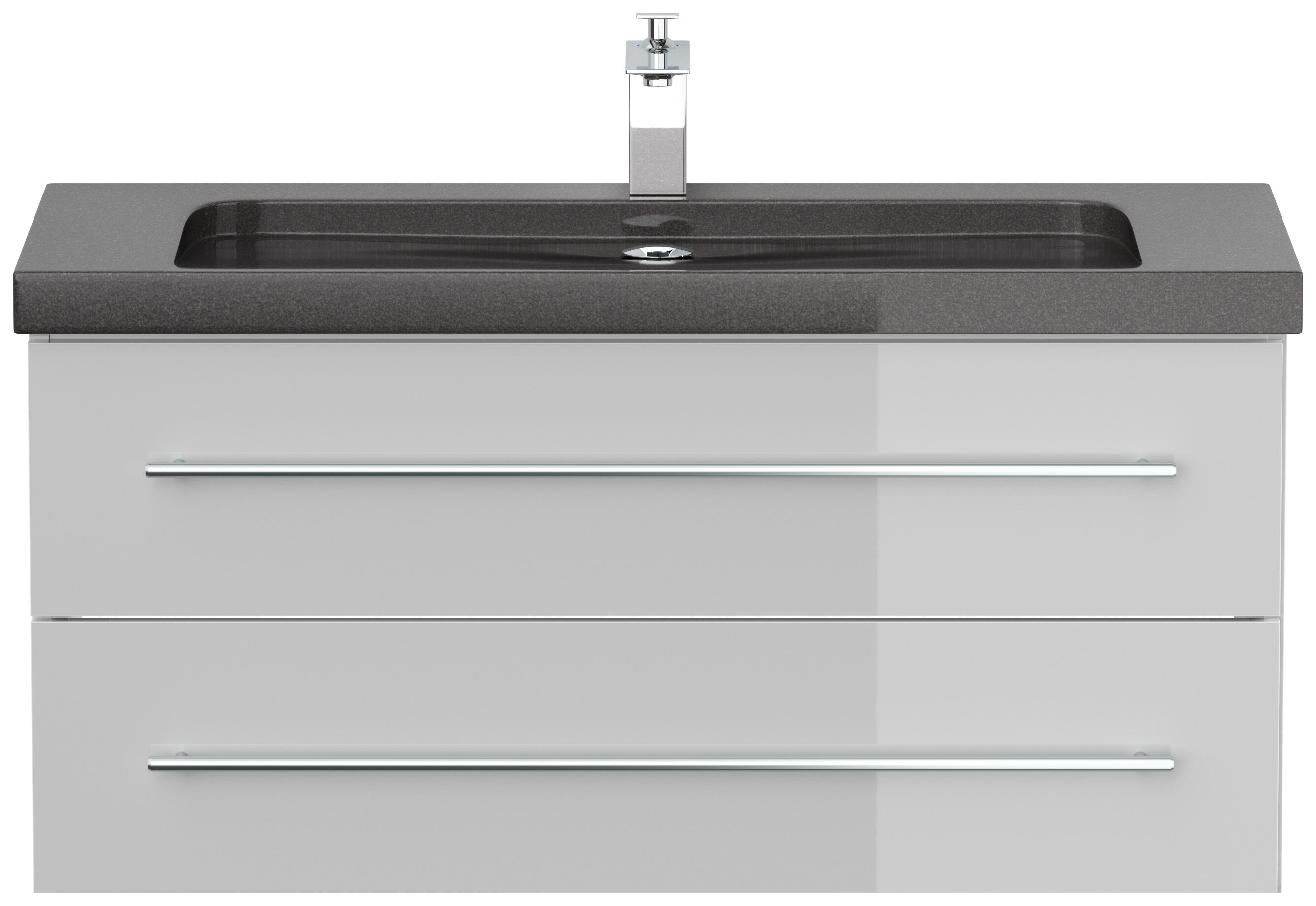 Badmöbel Granit India Black Damo 100 cm 1 Hahnloch SoftClose weiß hochglanz