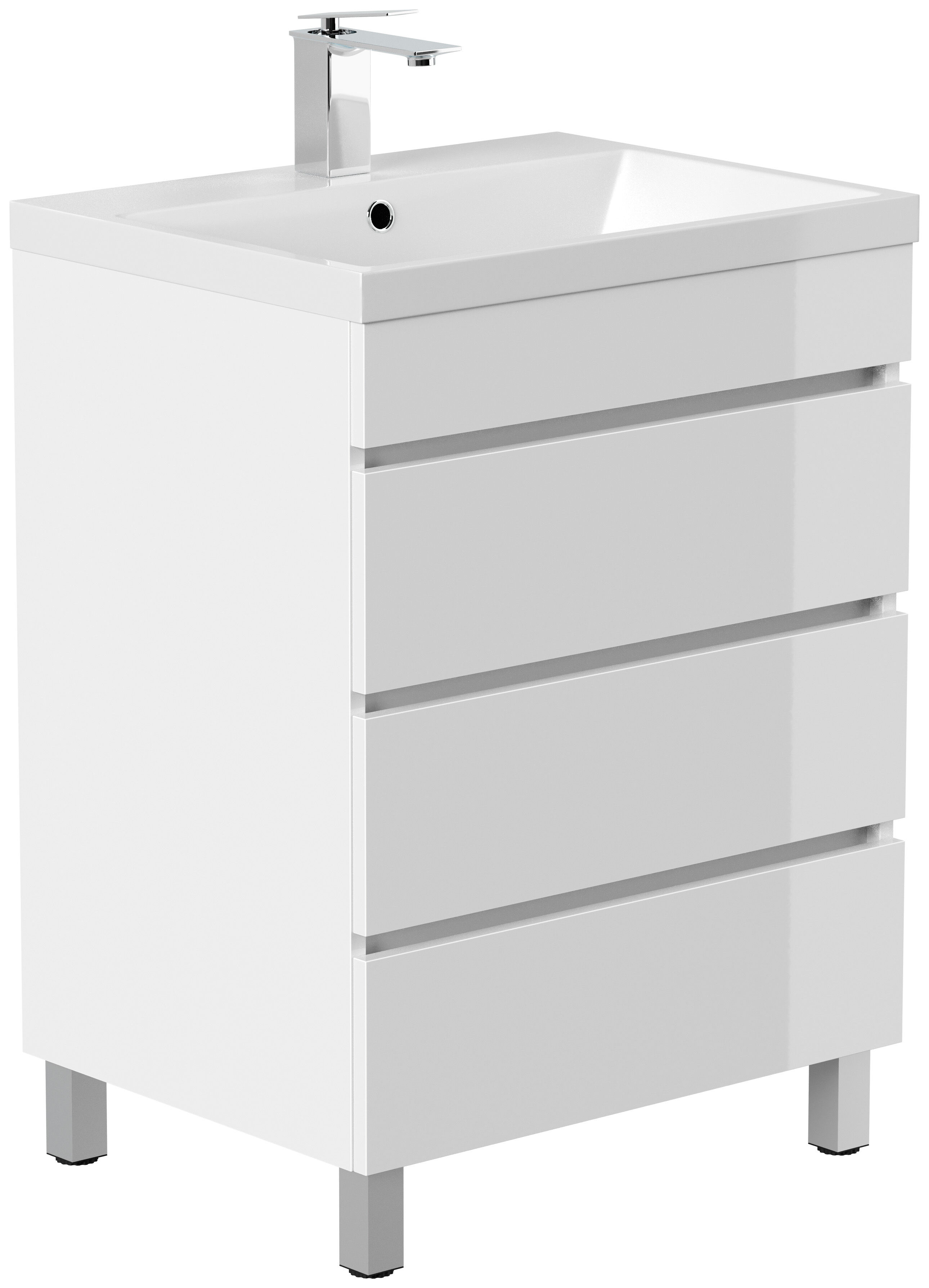 Stand Badmöbel Via 60 SoftClose weiss hochglanz mit drei grifflosen Schubladen