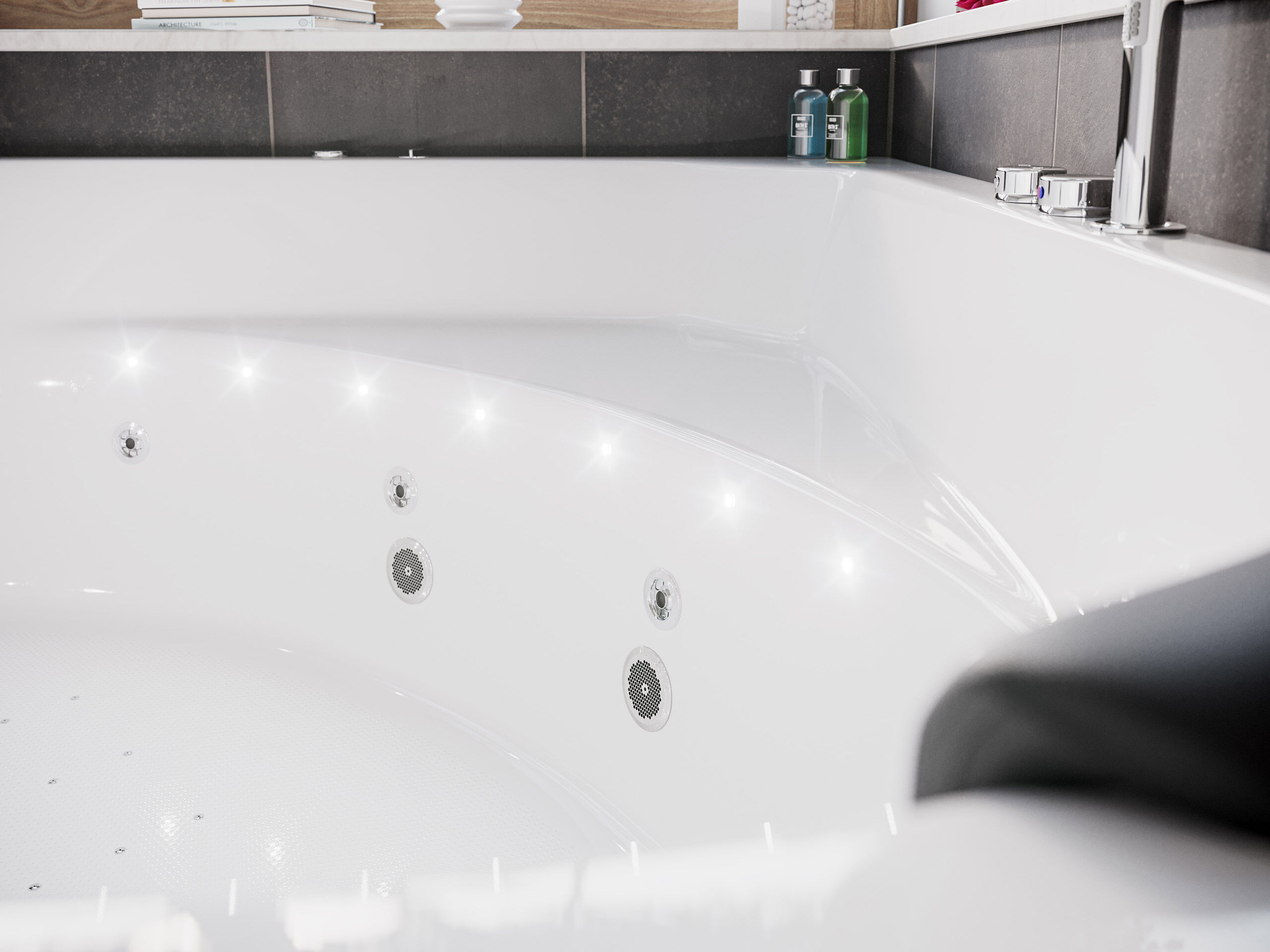 Deluxe Whirlpool Titan 155cm Made in Germany 78 Düsen & LED mit Armatur