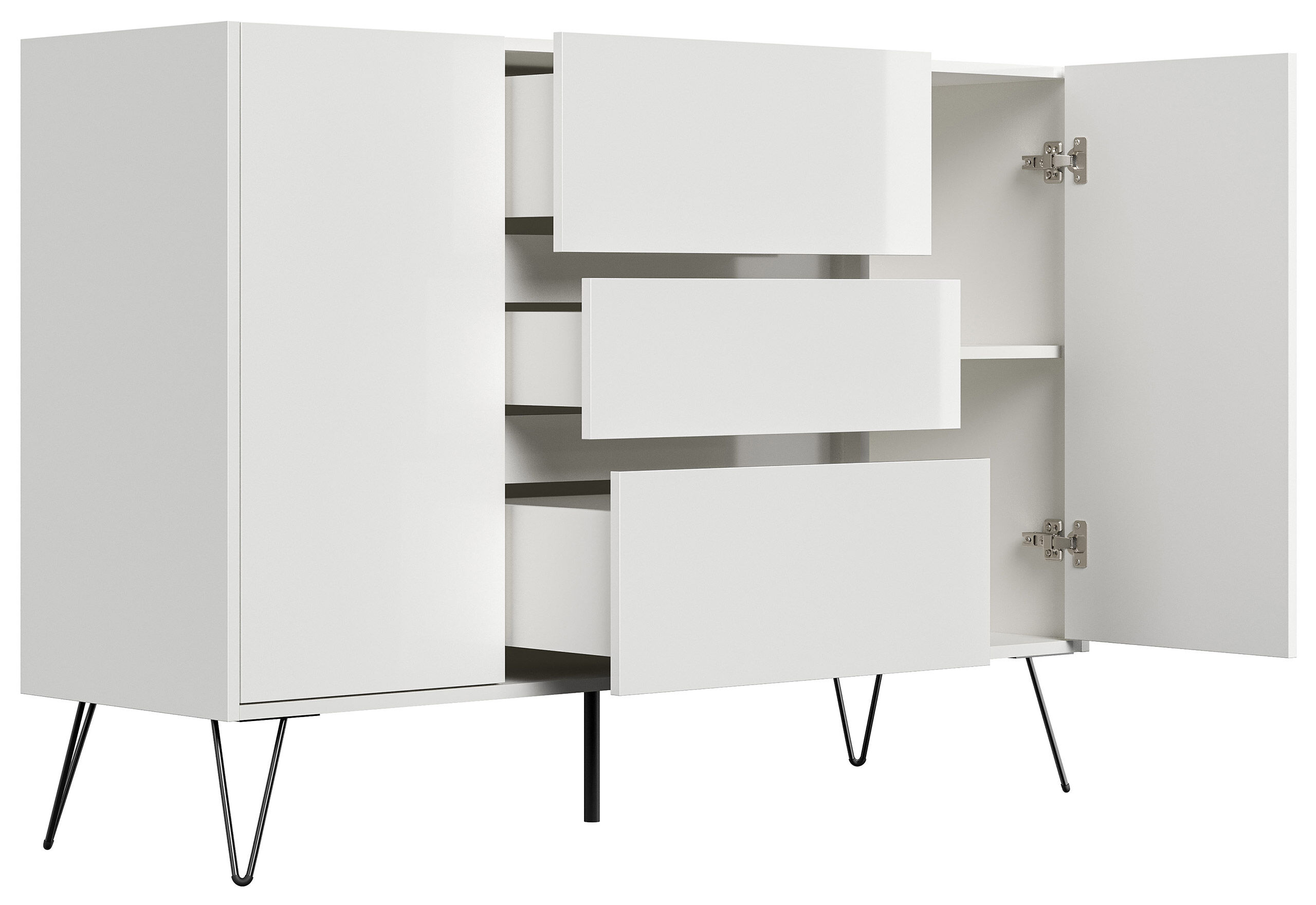 Sideboard Yako XL 140cm 3 SoftClose 2 Türen Weiß hochglanz