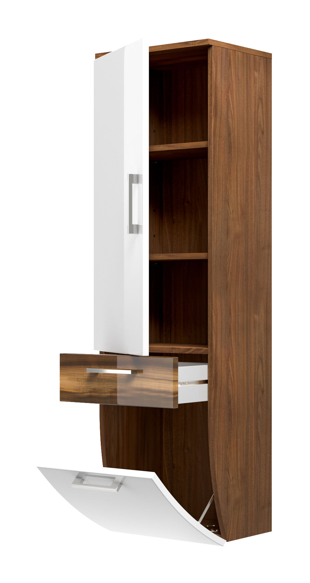 Hochschrank Rima 135 cm rund Walnuss/Weiss hochglanz