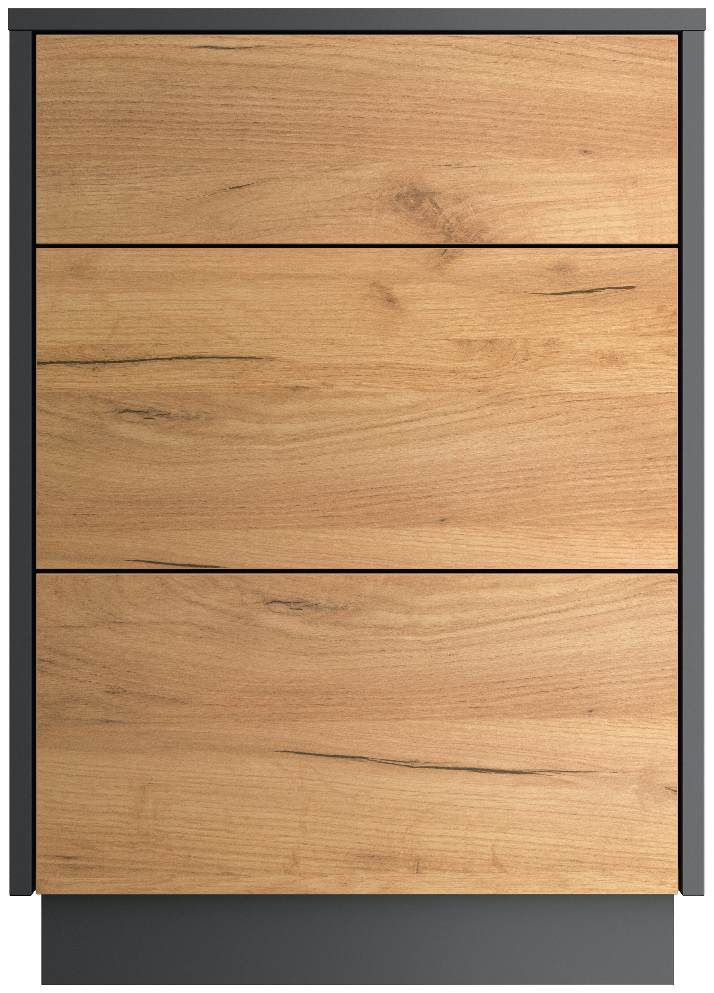 Design Nachttisch Lux M 50cm stehend, 3 Pushauszüge Grafit Eiche