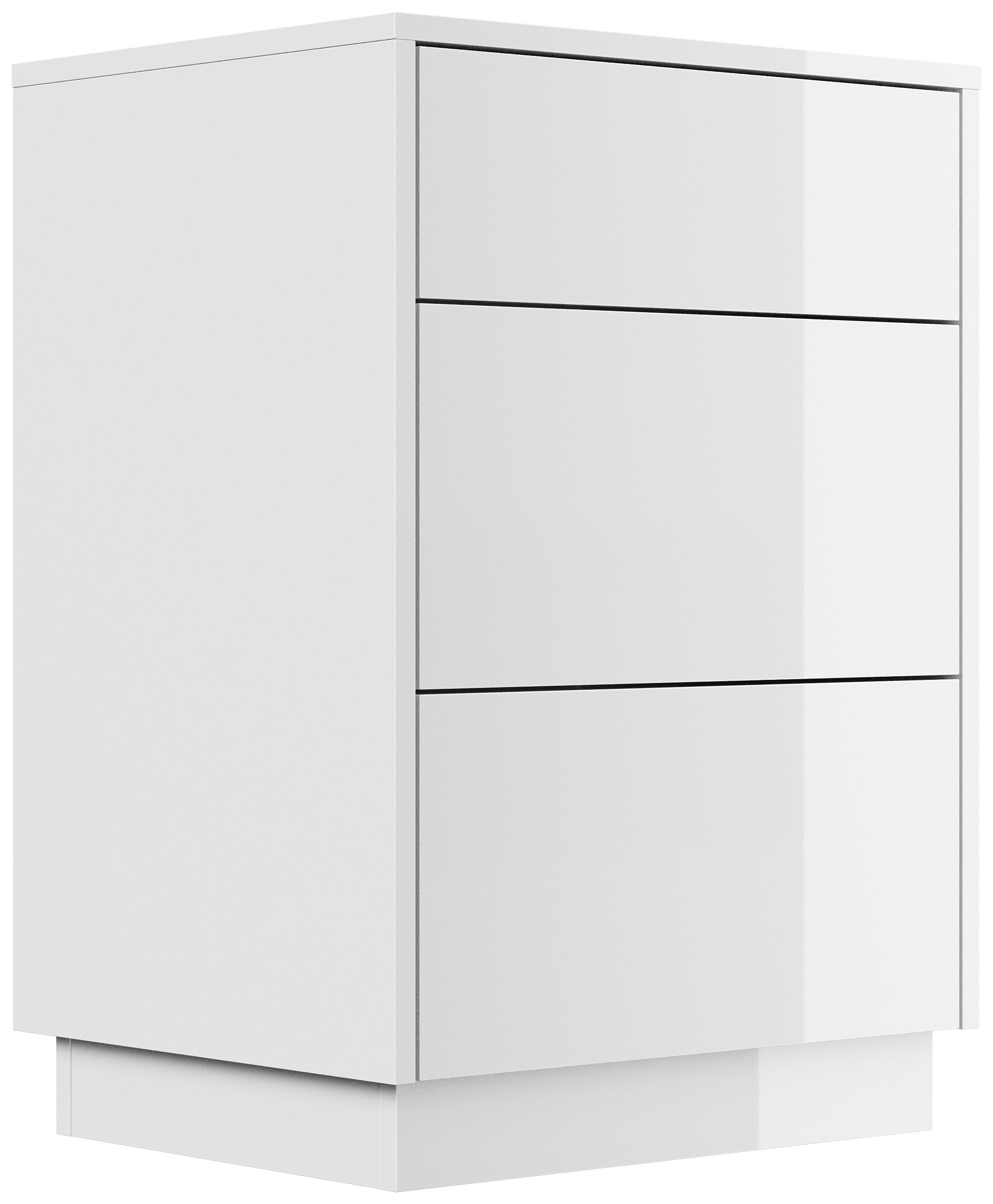 Design Nachttisch Lux M 50cm stehend, 3 Pushauszüge Grafit Eiche