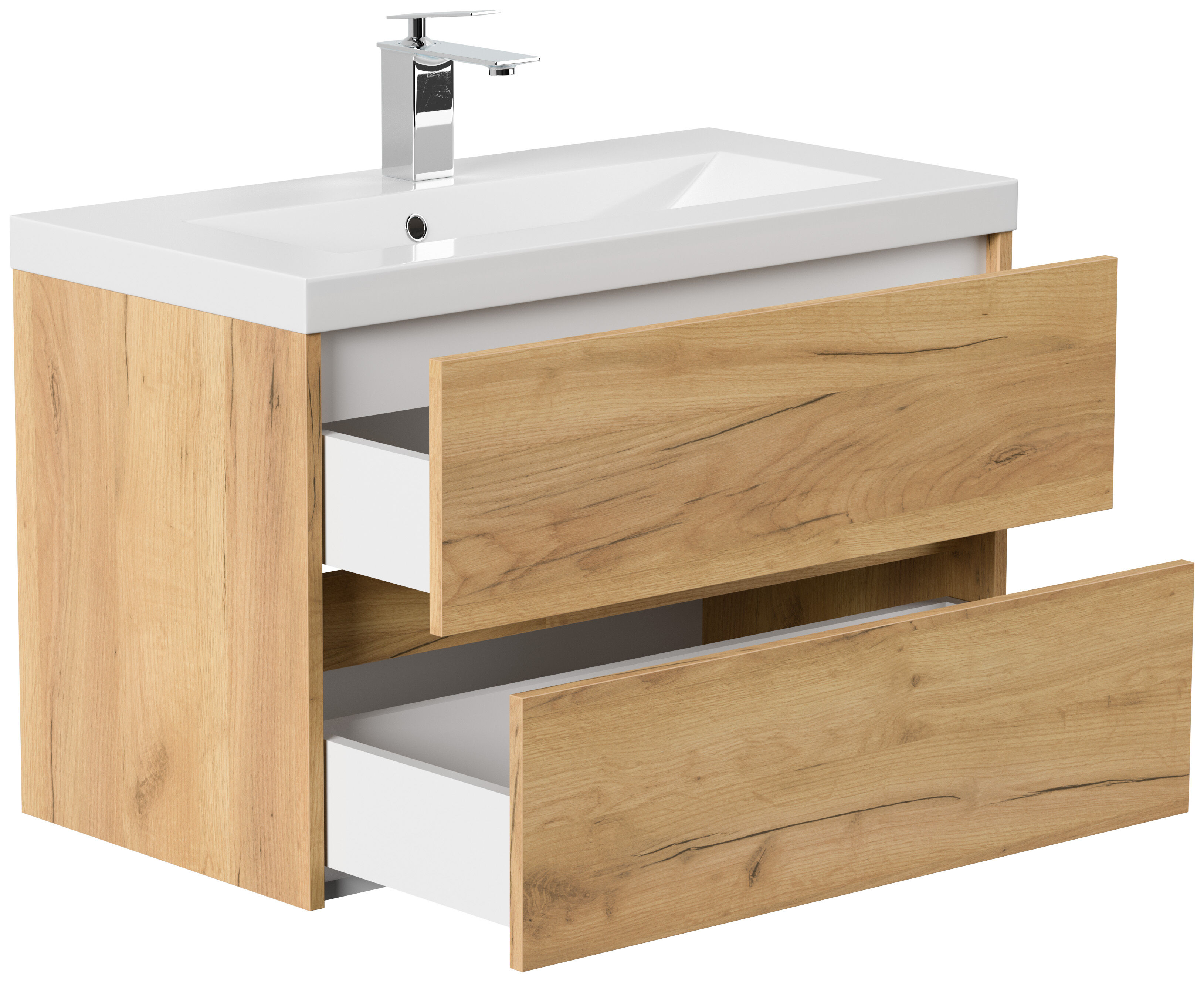 Badmöbel Melora & Waschtisch 80cm 2 Greifraum SoftClose Auszüge eiche gold