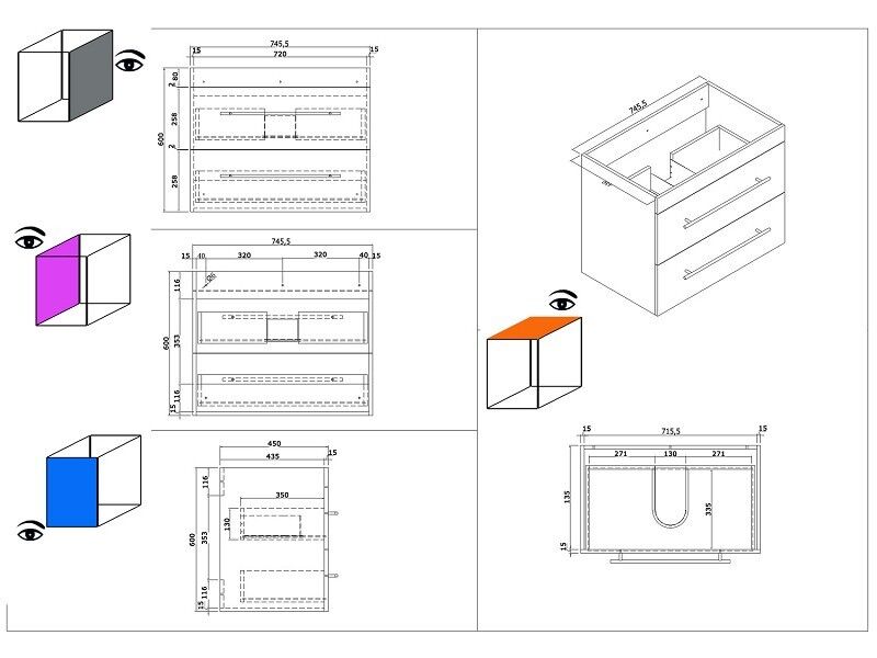 Badmöbel Vitro 750 mit Glaswaschbecken SoftClose beton Badmöbel Vitro 750 mit Glaswaschbecken SoftClose beton