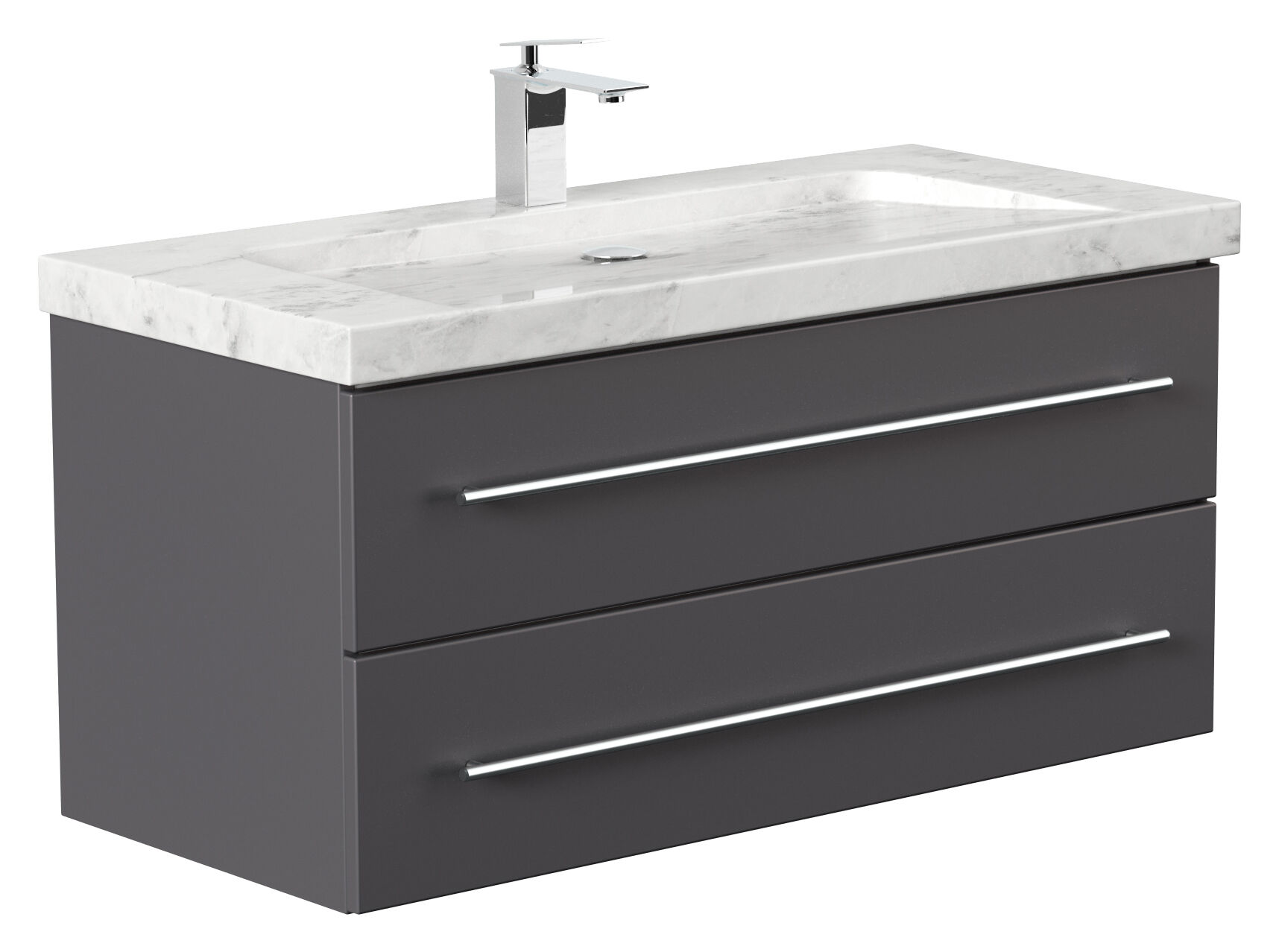 Badmöbel Marmor Carrara White Damo 100 cm 1 Hahnloch SoftClose anthrazit