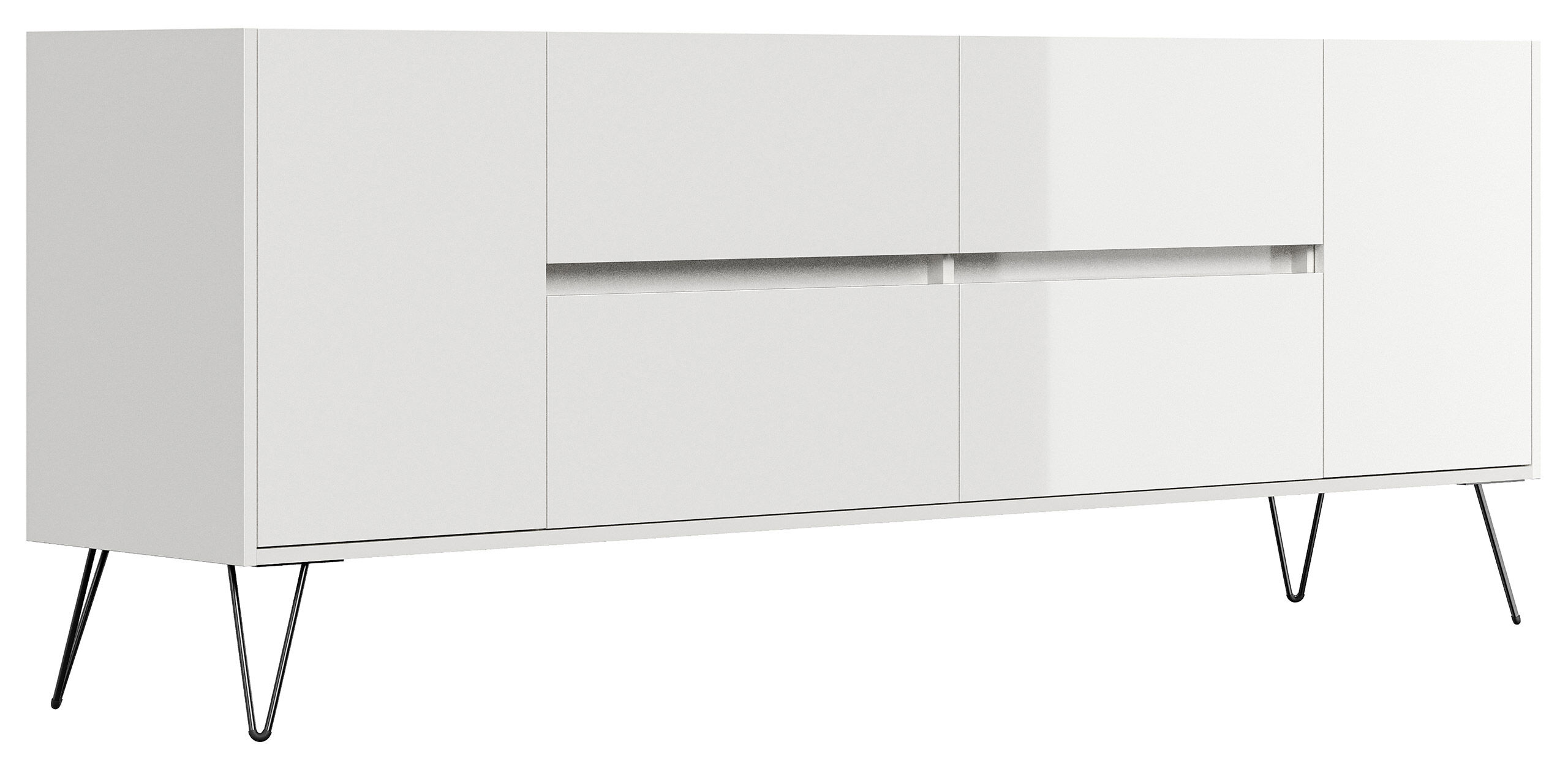 Raumwunder XXL Sideboard Kommode Heros 200cm 4 SoftClose 2 Türen Weiß hochglanz