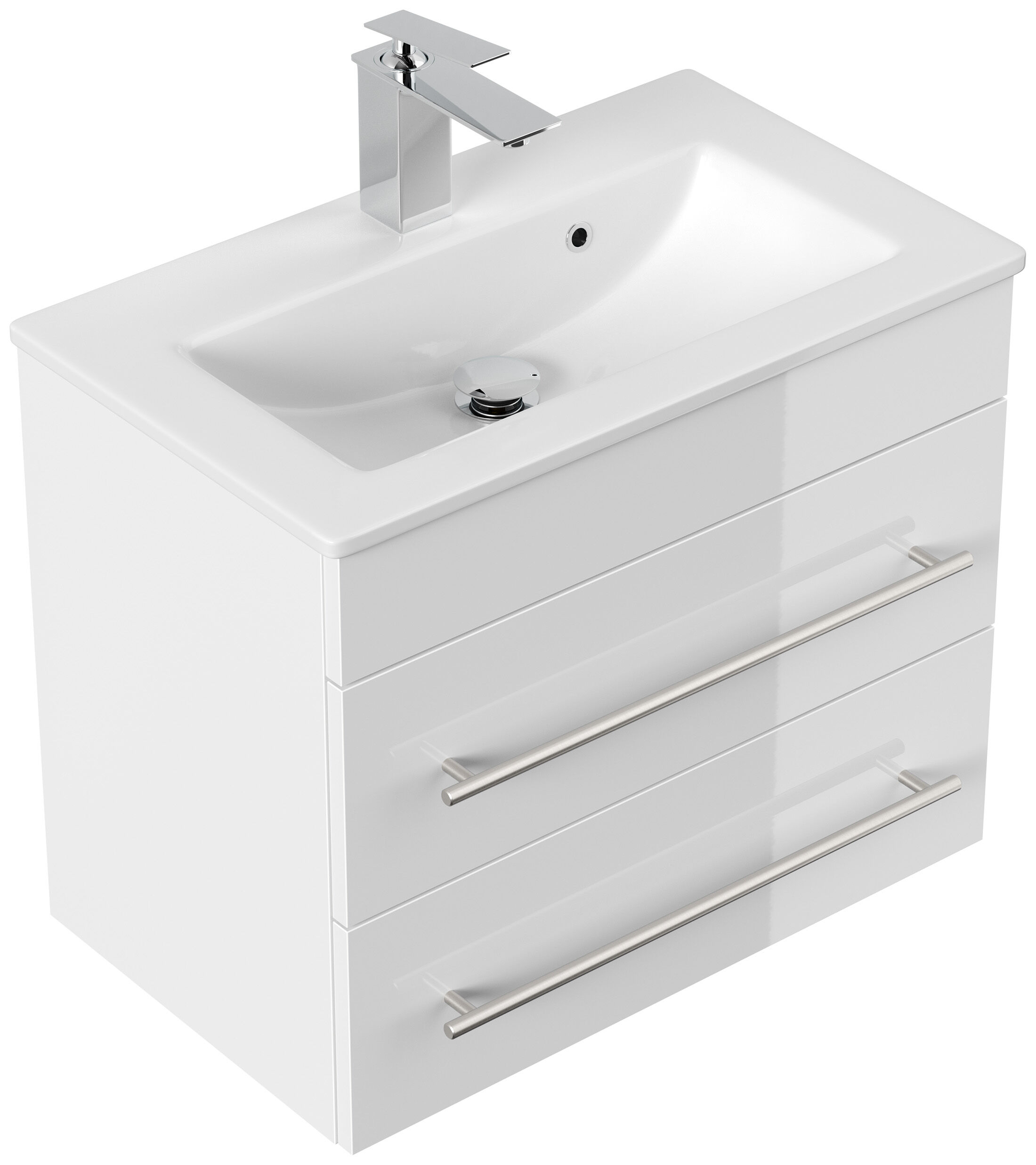 Badmöbel Mars 600 2-teilig mit LED Spiegel SlimLine weiss hochglanz