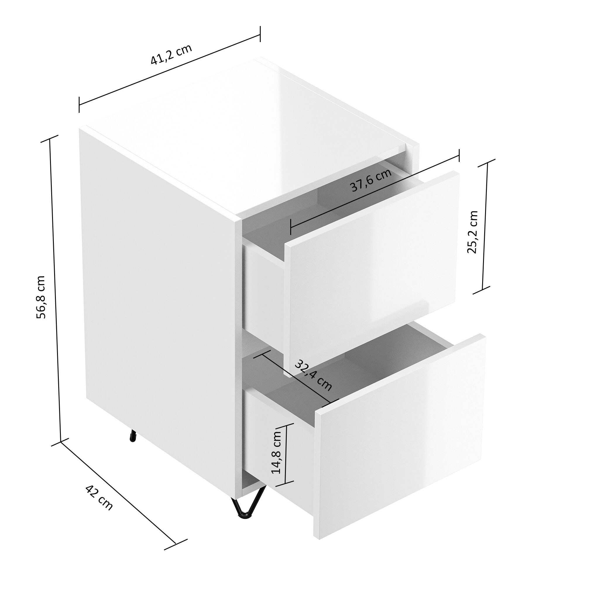 Nachttisch Yako 40cm 2 SoftClose stehend Weiß & Eiche Top