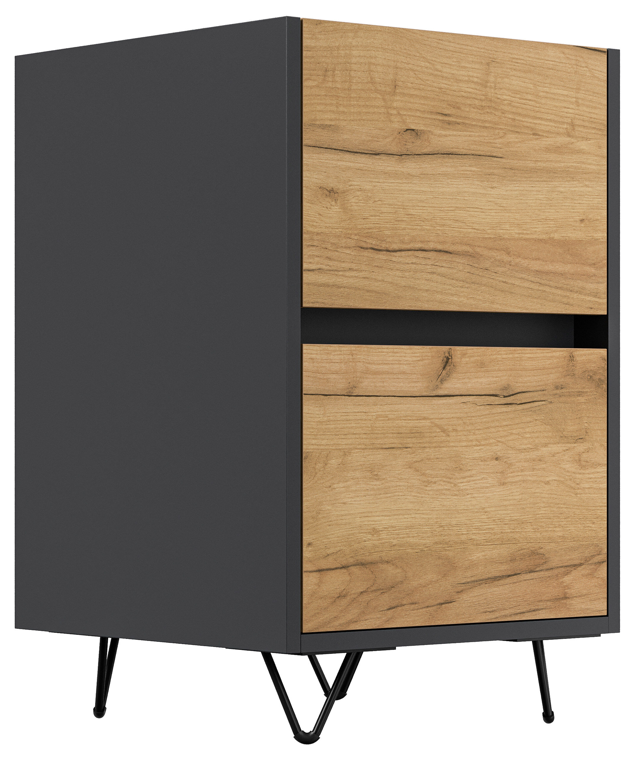 Nachttisch Yako 40cm 2 SoftClose stehend Weiß & Eiche Top