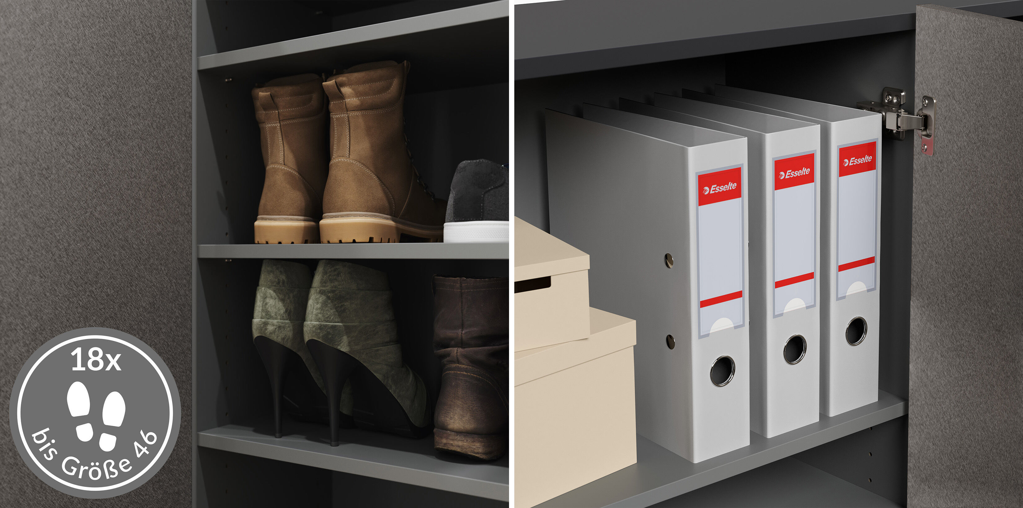 Raumwunder Schuhschrank Alius-XL 4 Türen 36 Paar Asche | Asche / Grafit