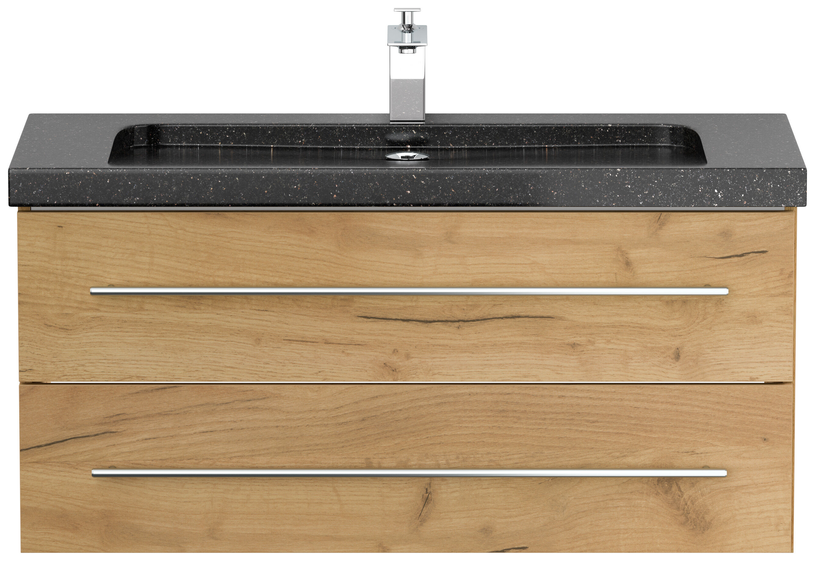 Badmöbel Granit Galaxy Black Damo 100 cm 1 Hahnloch SoftClose eiche gold