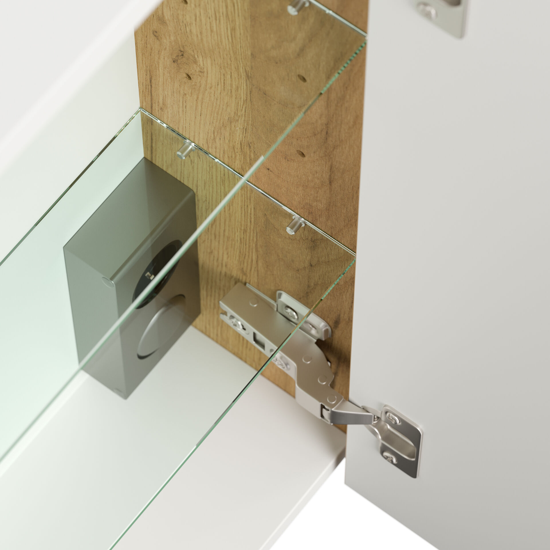 Spiegelschrank 90cm inkl. Design LED-Lampe und Glasböden weiss hochglanz
