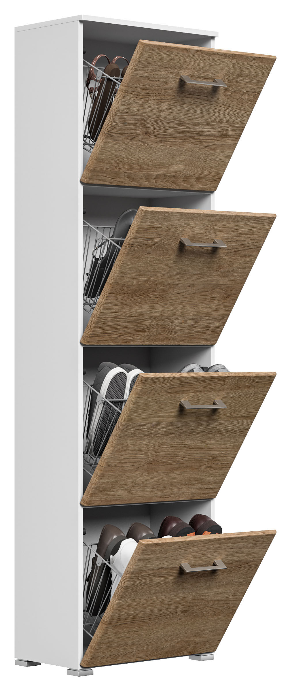 Schuhschrank Emotion 4 Klappen 16 Paar 52x187 cm Weiss-Weiss Hgl