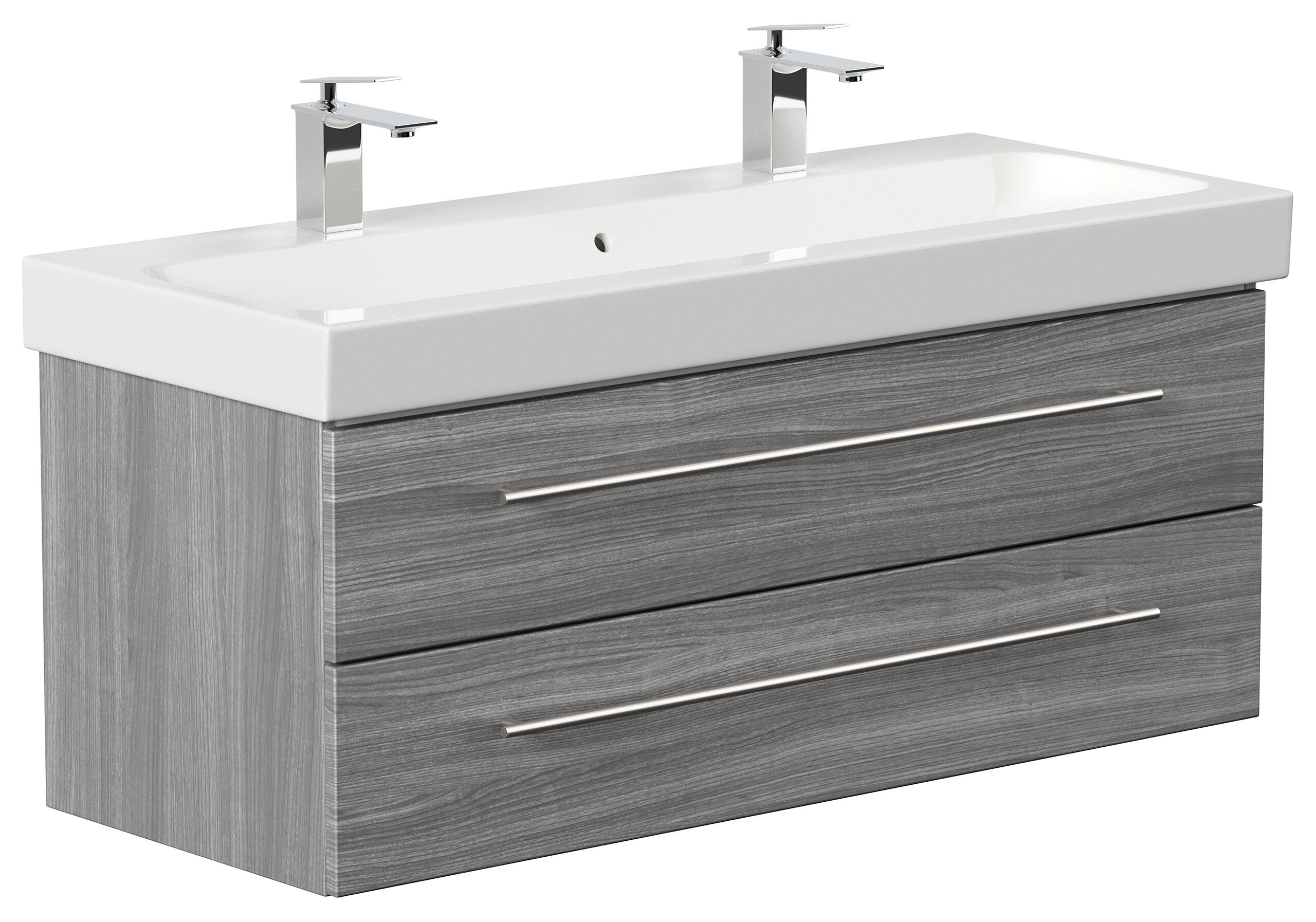 Badmöbel mit Geberit Icon Waschbecken 120 cm SoftClose silbereiche