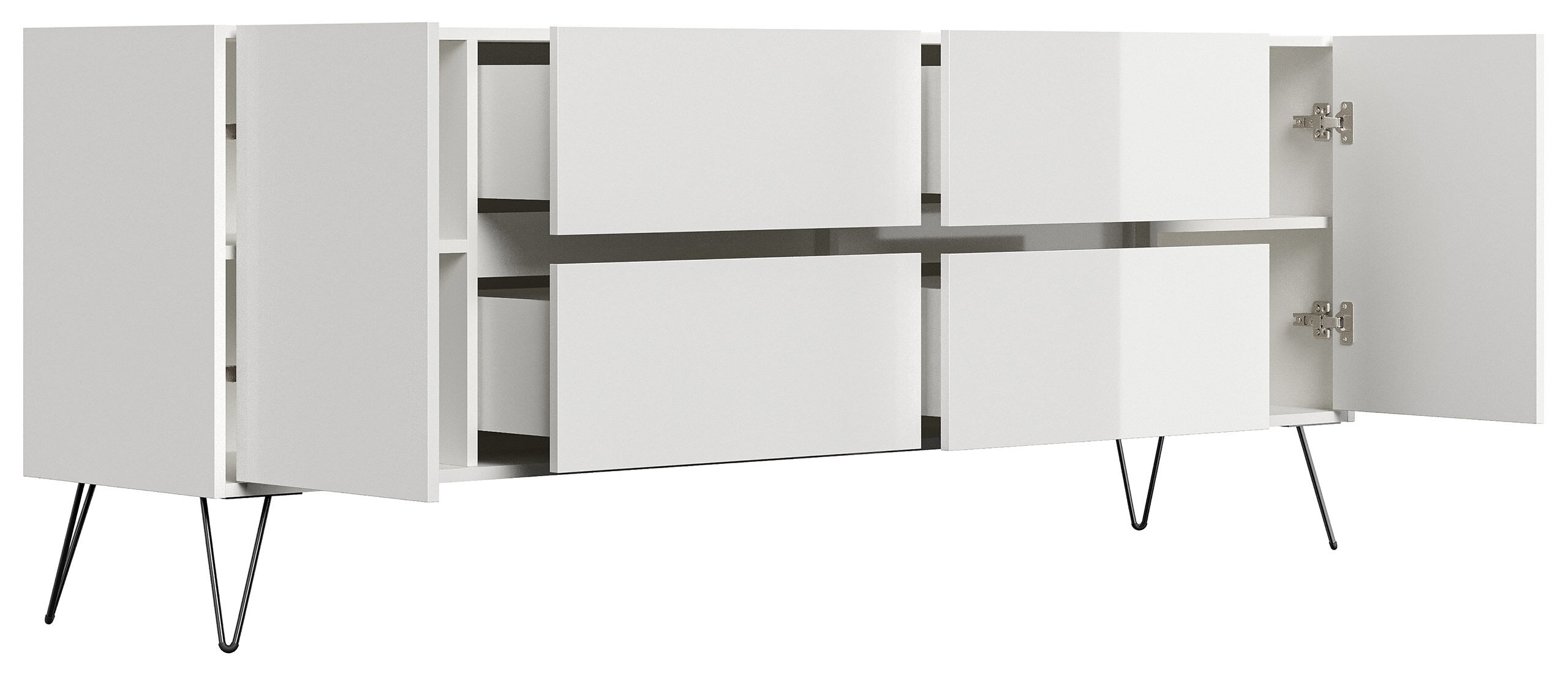 Raumwunder XXL Sideboard Kommode Heros 200cm 4 SoftClose 2 Türen Weiß hochglanz