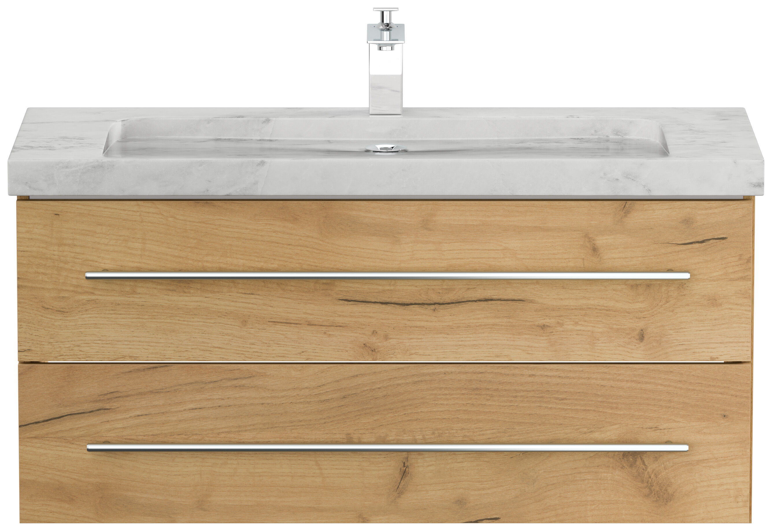 Badmöbel Marmor Carrara White Damo 100 cm 1 Hahnloch SoftClose eiche gold