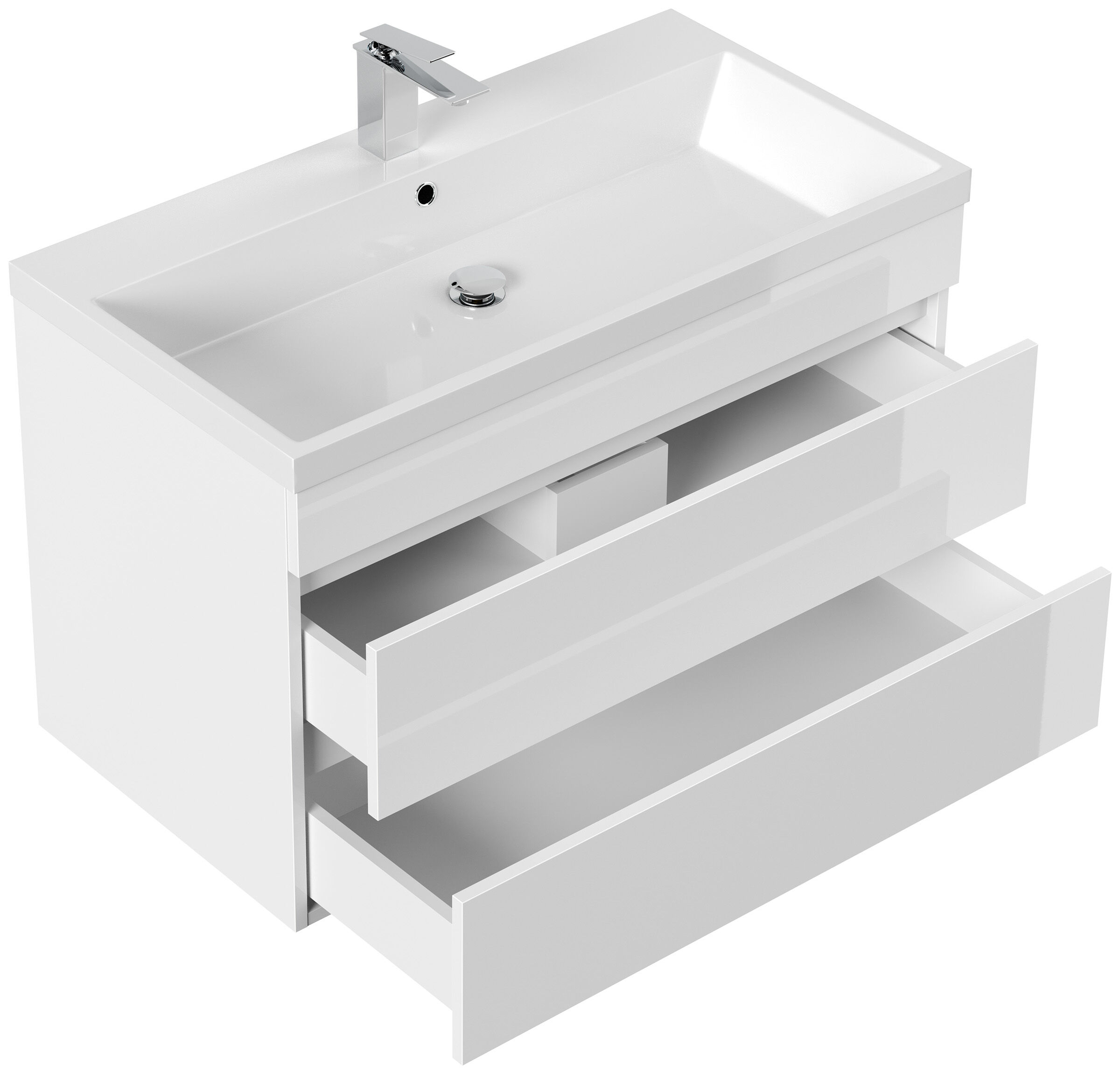 Badmöbel Via 90 SoftClose weiss hochglanz mit grifflosen Schubladen