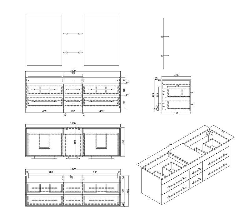 Badmöbelset Roma XL 4-teilig LED-Spiegel Hochschrank 3er Boxen grafit