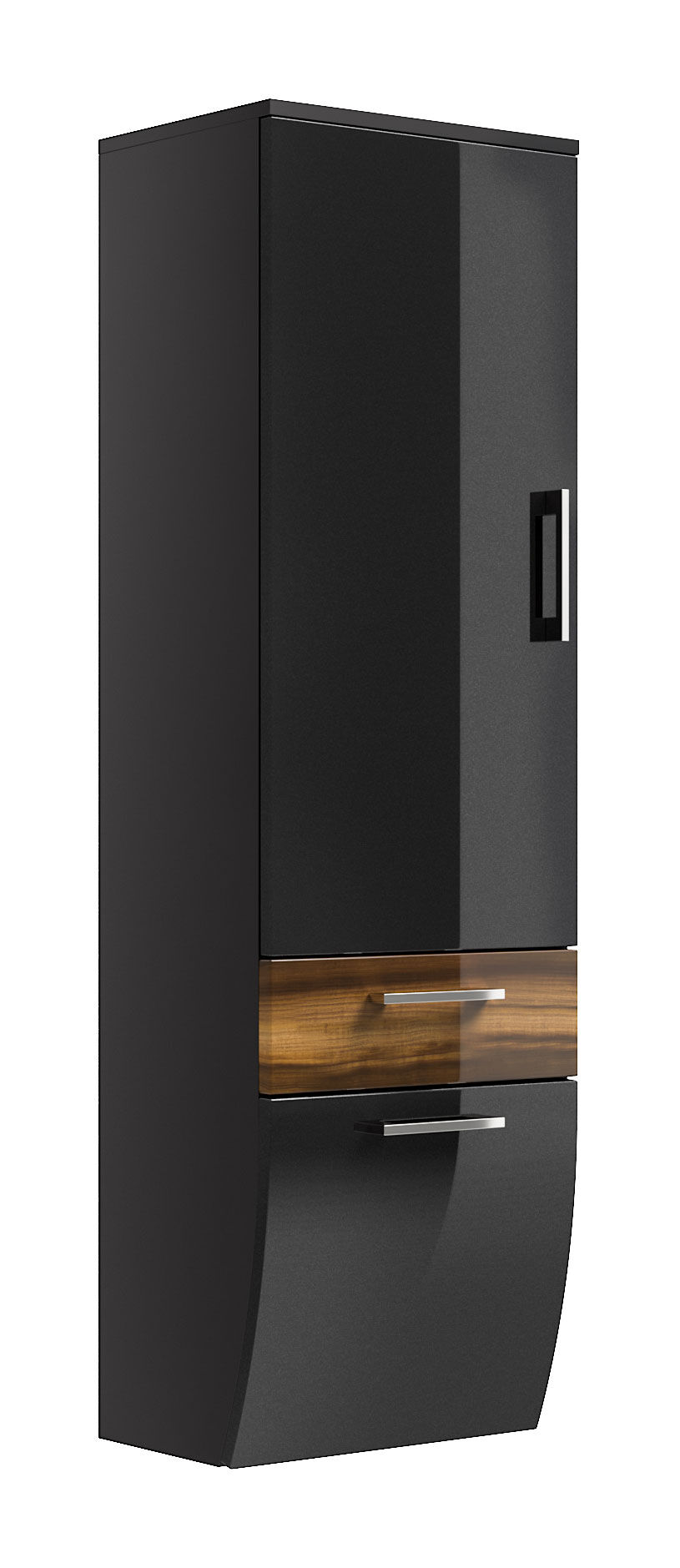 Hochschrank Rima 135 cm rund Walnuss hochglanz/Grafit hochglanz