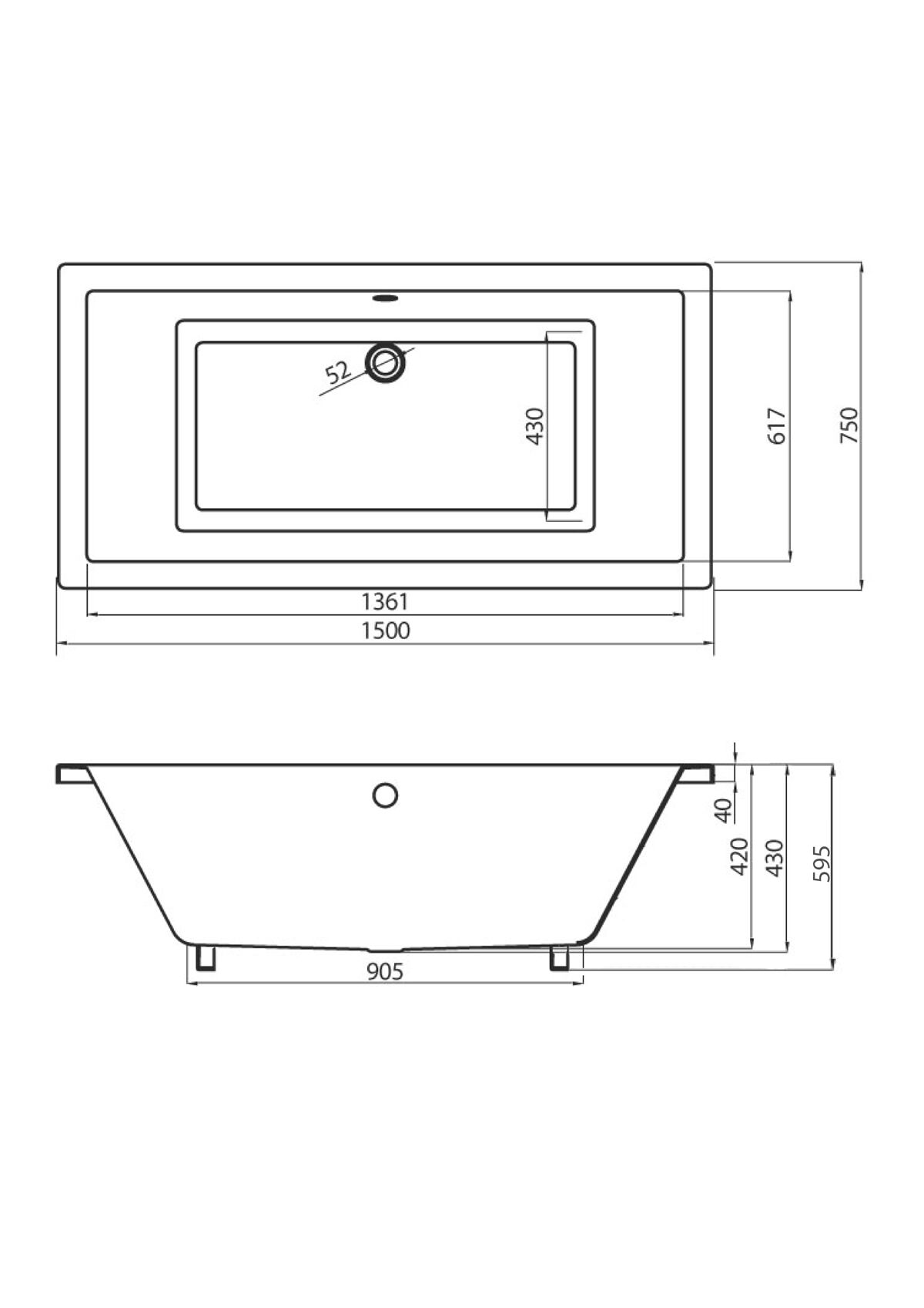 Rechteck Whirlpool Unity 150x75 Made in Germany 22 Massagedüsen mit Armatur