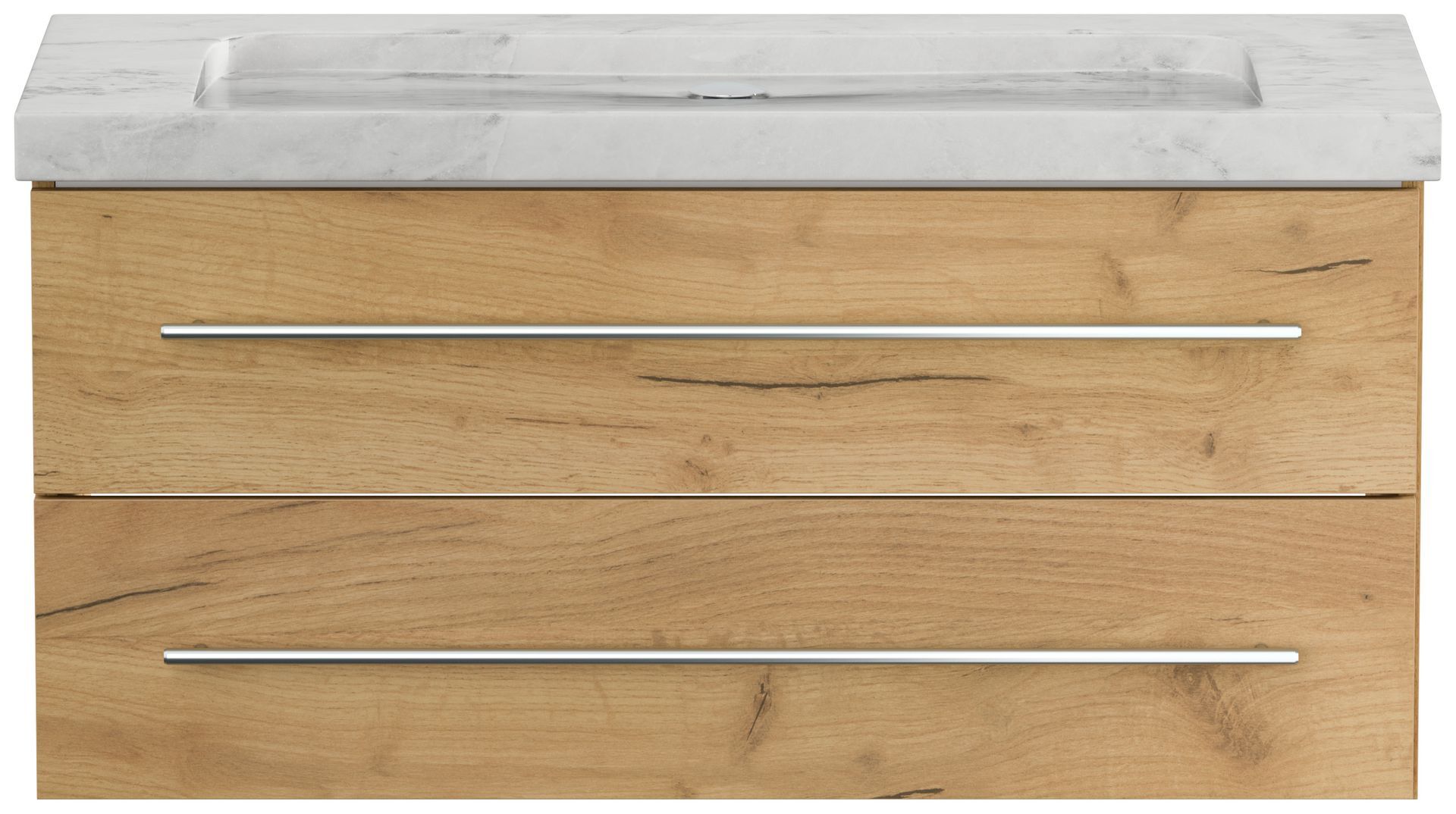 Badmöbel Marmor Carrara White Damo 100 cm ohne Hahnloch SoftClose weiß hochglanz