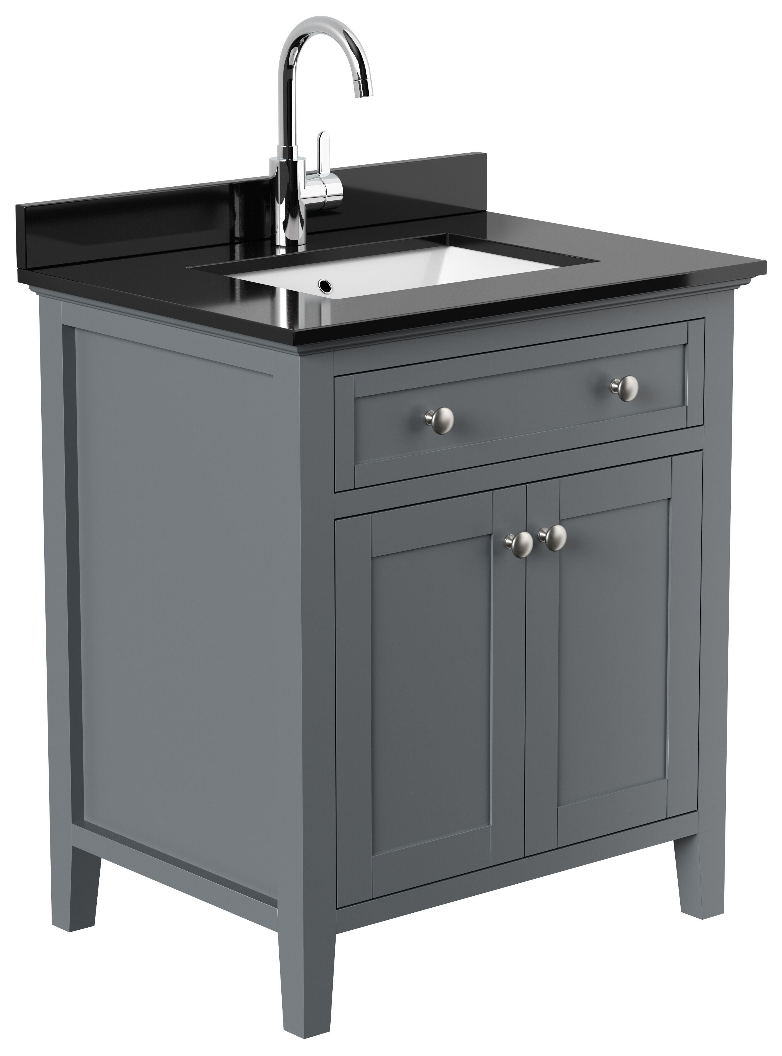 Landhaus Badmöbel-Set 2tlg Postigo 75 Quarz schwarz montiert blau lackiert 