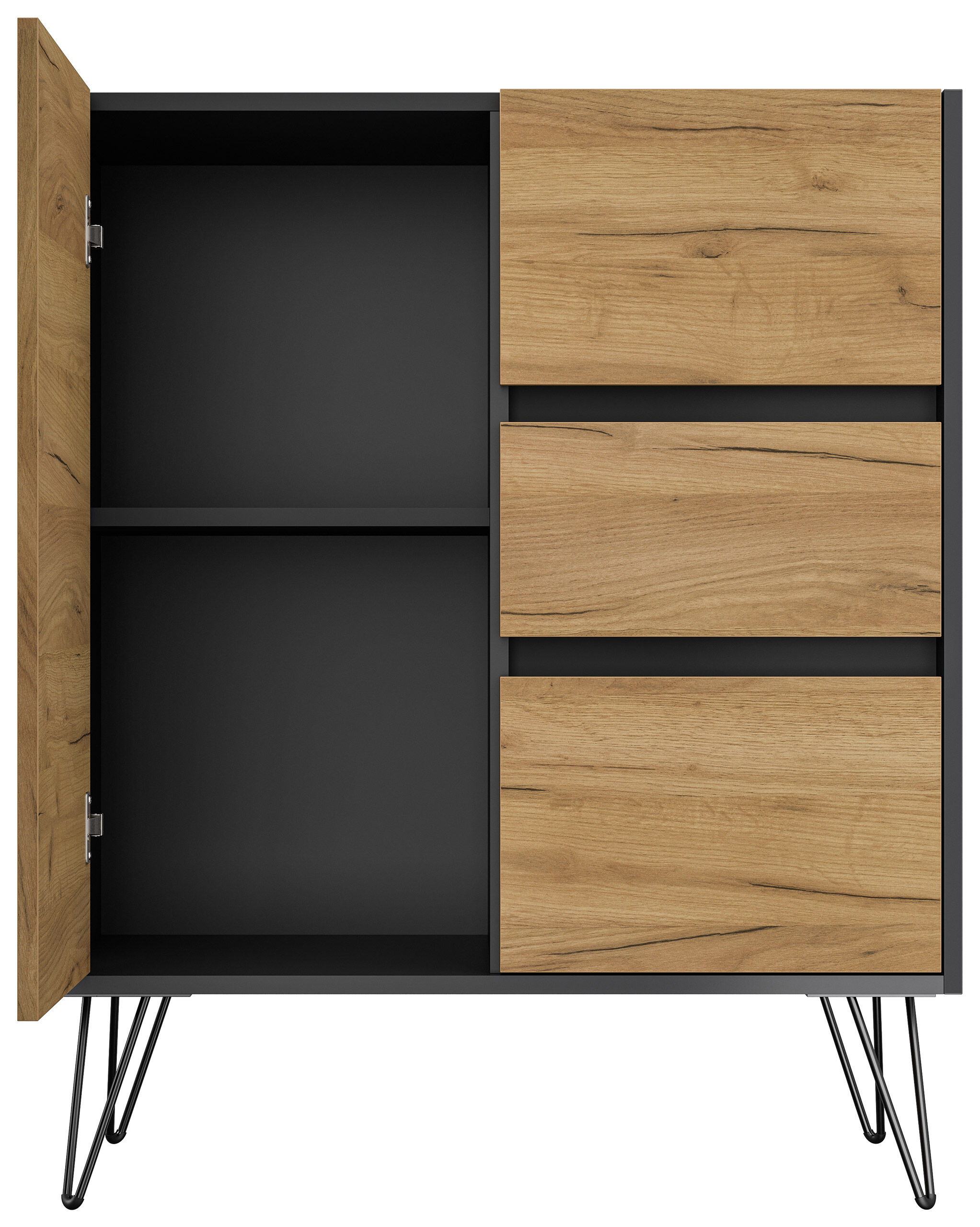 Design Sideboard Kommode Rauk 80cm 3 Greifraum SoftClose 1 Tür Grafit
