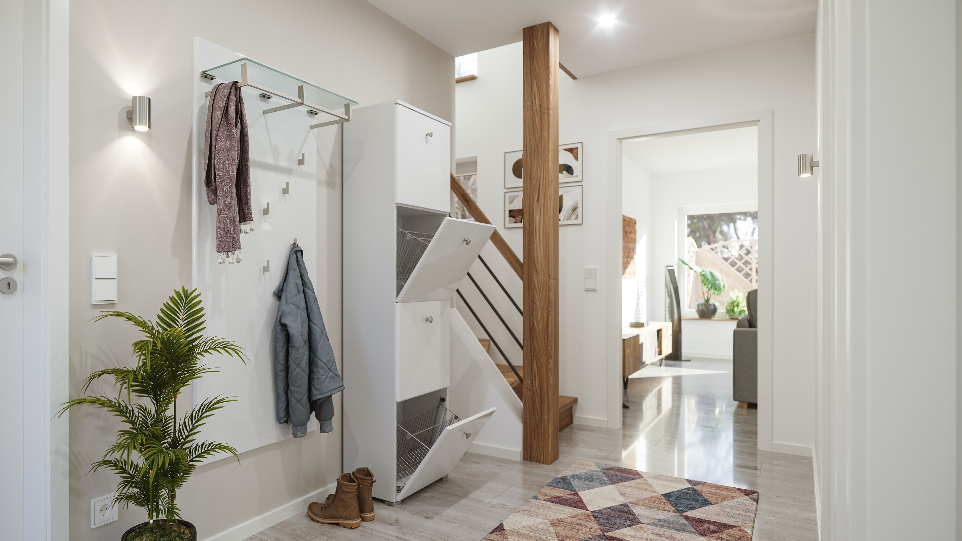 Garderobe Set 012 Frisco 2 tlg Schuhschrank 4 Klappen 16 Paar Weiss-Brombeer