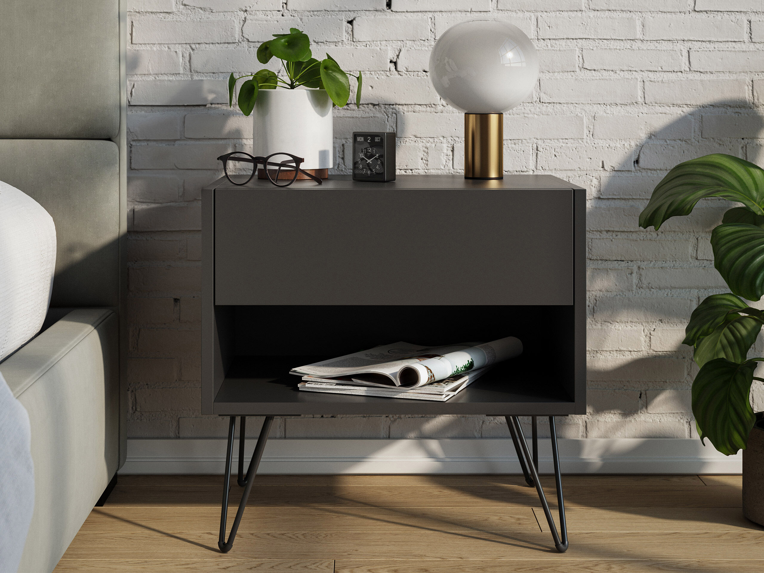 2er Set Nachttisch Dion 50cm SoftClose stehend Weiß Hgl