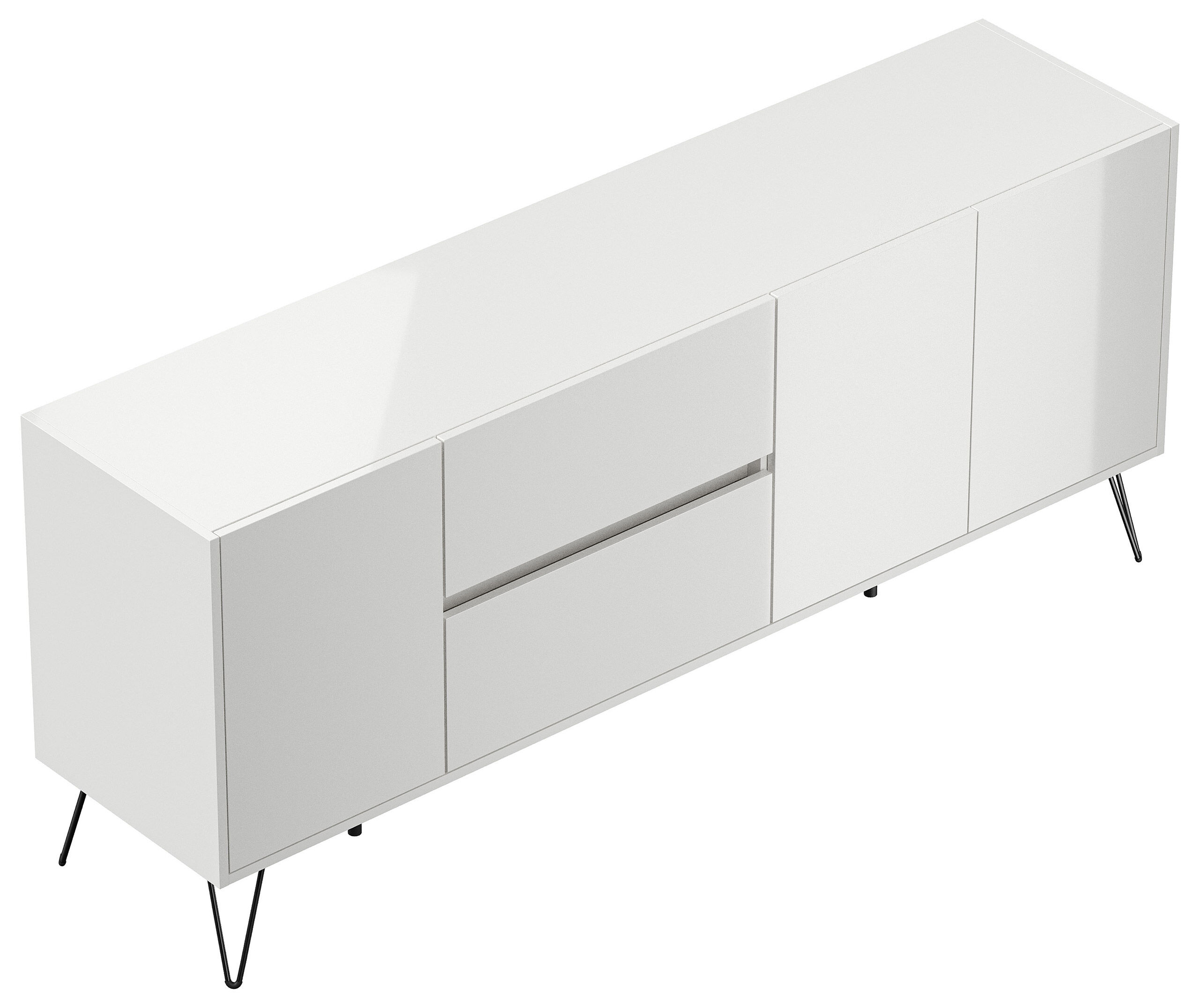 Raumwunder XL Sideboard Kommode Pharo 180cm 2 SoftClose 3 Türen Weiß hochglanz