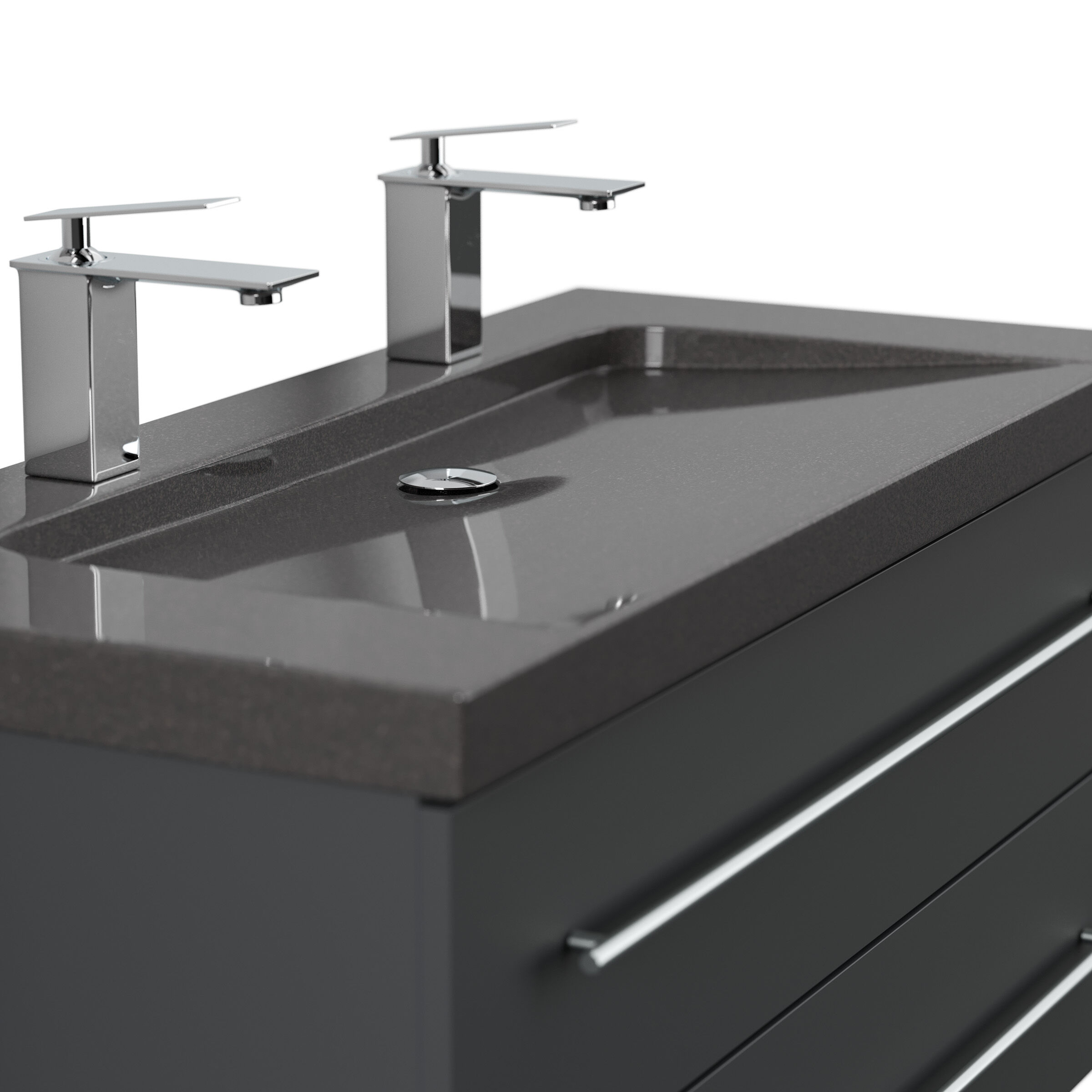 Badmöbel Granit India Black Damo 100 cm 2 Hahnlöcher SoftClose weiß hochglanz