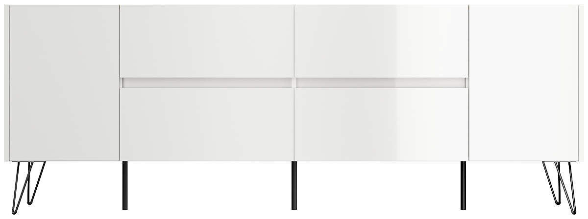 Sideboard Yako 200cm 2 Türen 4 Schubladen Weiß Hgl mit Eiche Top